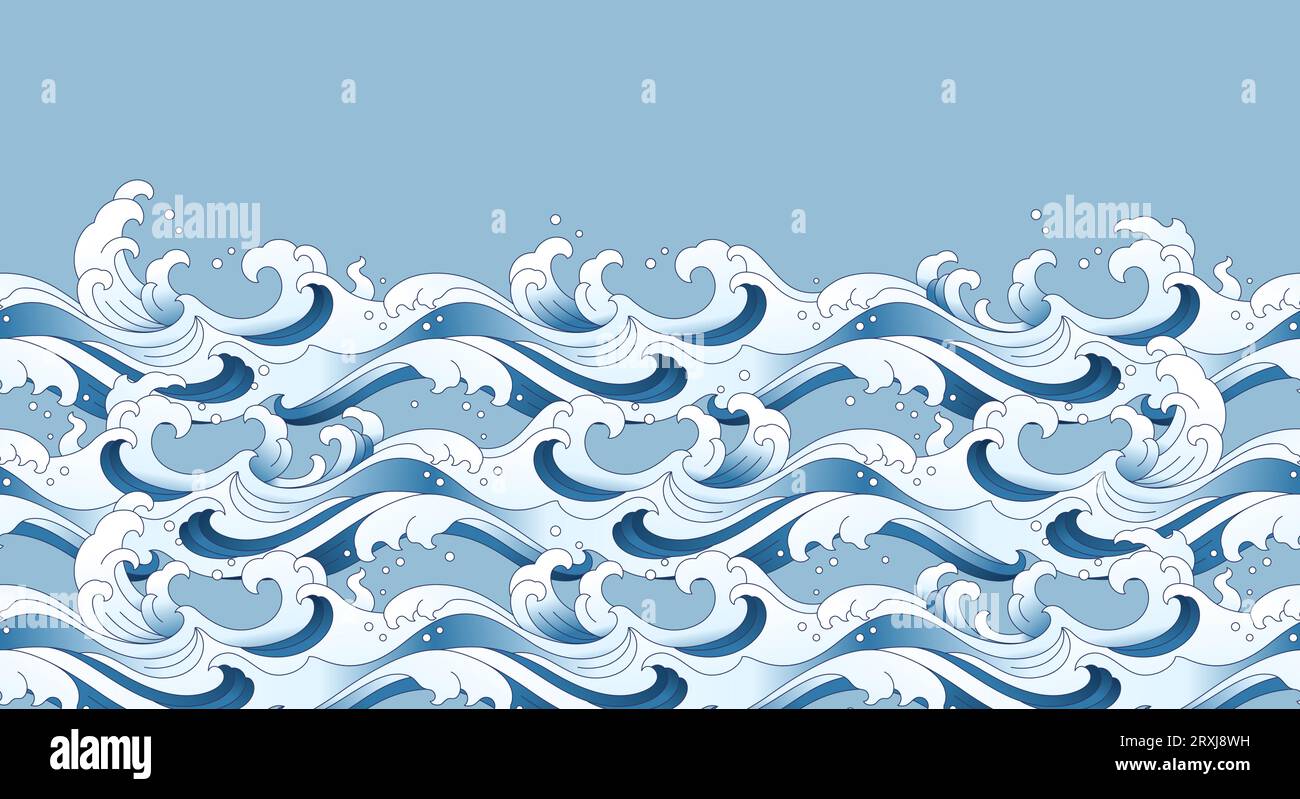 orient blue wave seamless pattern isolated on light blue background vector Stock Vector