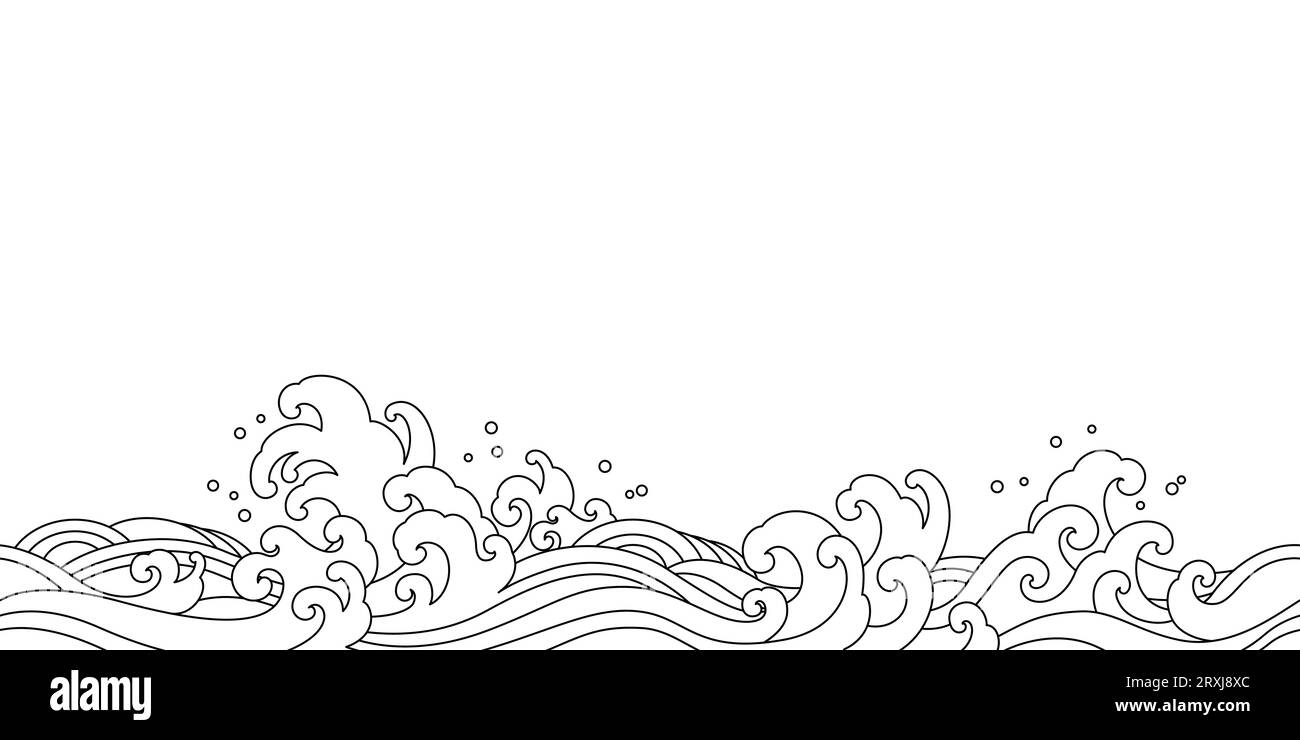 japan ocean sea wave oriental style seamless pattern vector illustration Stock Vector