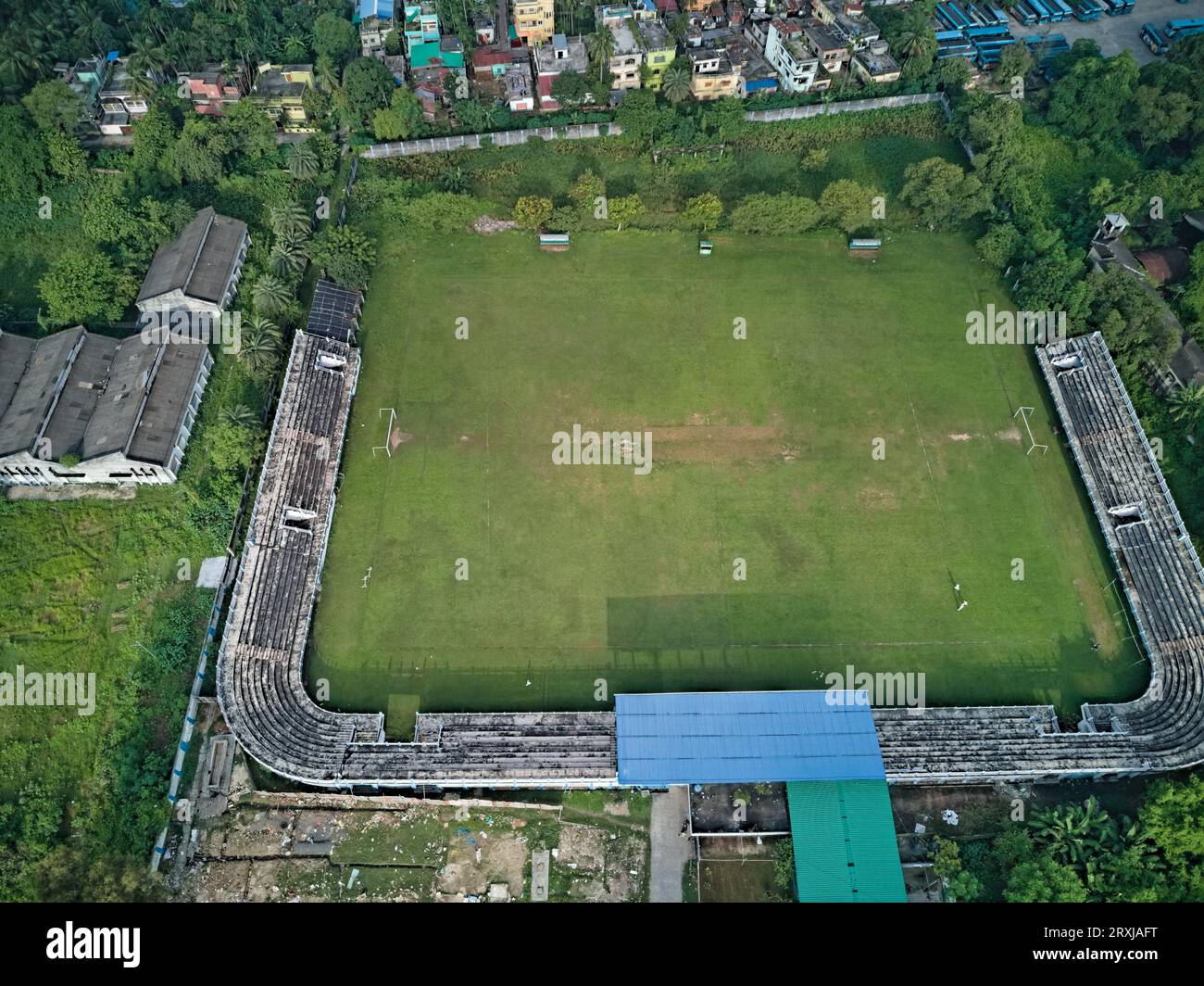 09.16.2023. Raiganj West Bengal India. Top aerial view of a stadium in India Stock Photo