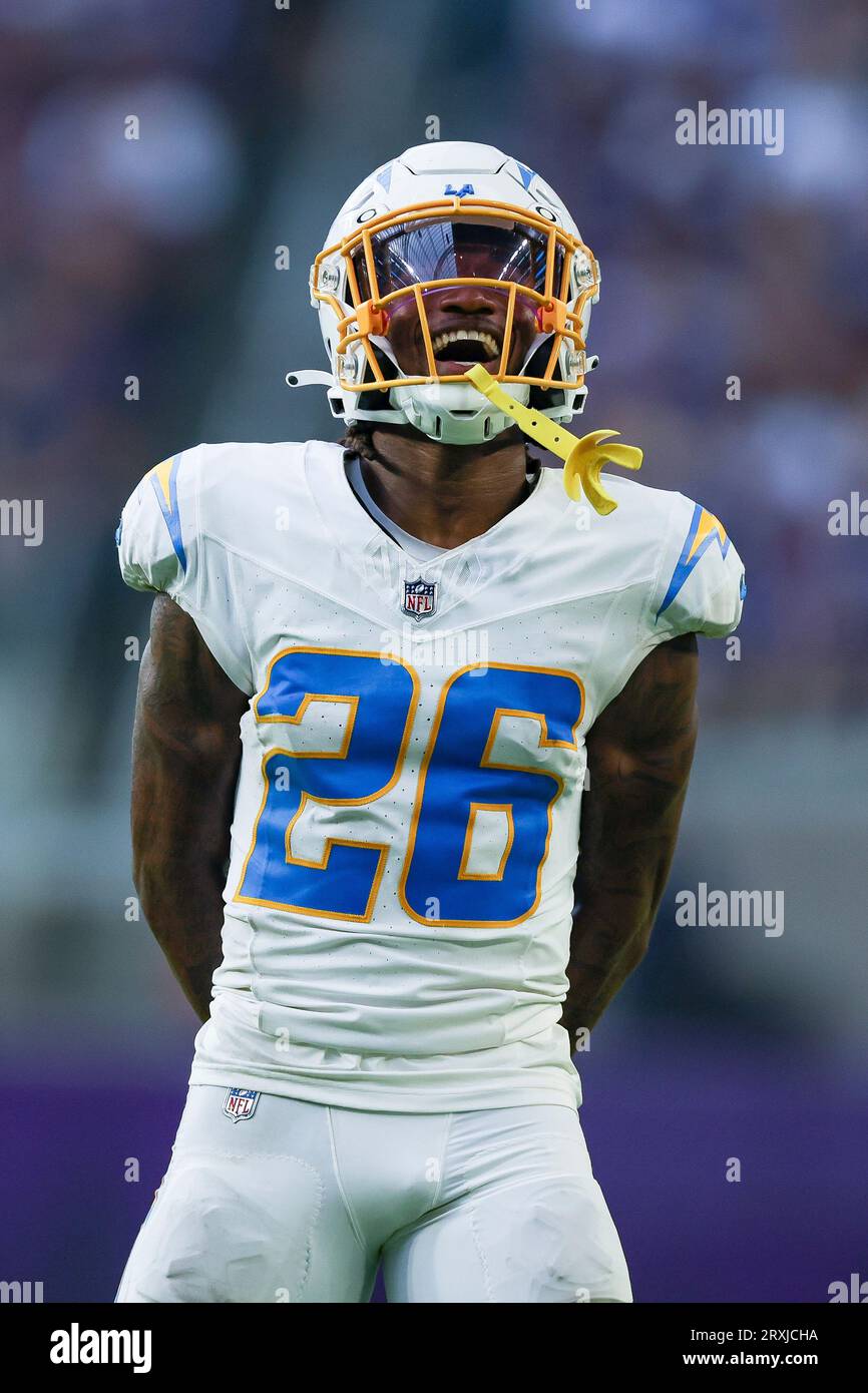 Los Angeles Chargers cornerback Asante Samuel Jr. (26) reacts after a