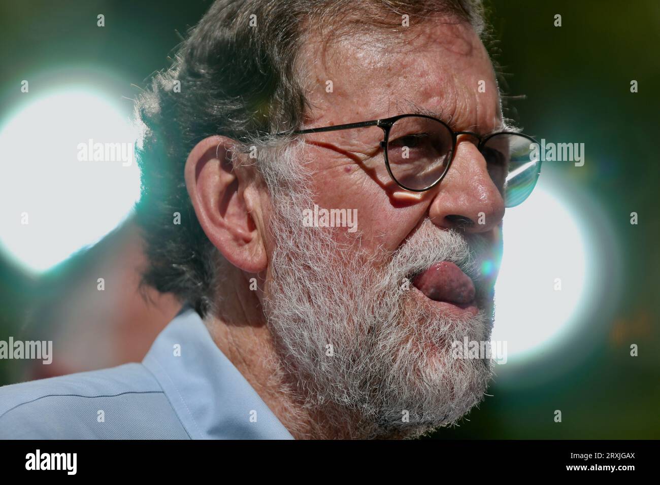 Madrid, Spain. 24th Sep, 2023. Former President Mariano Rajoy (2011-2018) of the Popular Party attends a rally against a possible amnesty law for accused Catalan independence supporters in Madrid. Credit: Cesar Luis de Luca/dpa/Alamy Live News Stock Photo