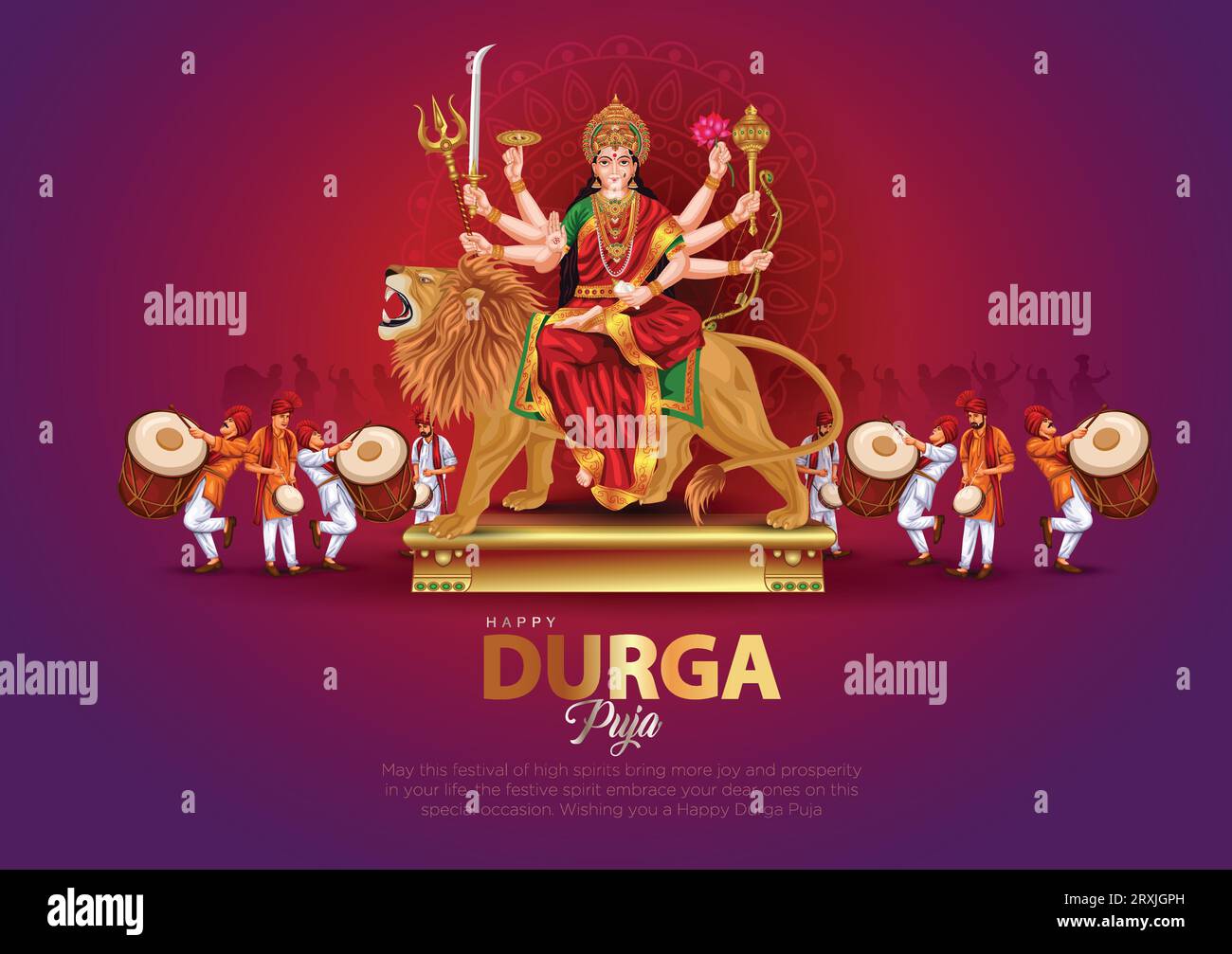 indian God durga in Happy Durga Puja Subh Navratri background. vector