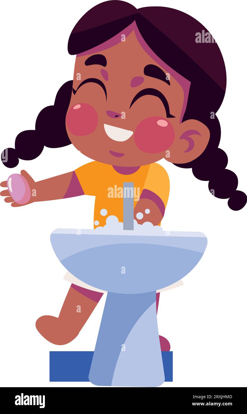 kid washing hands in bathroom Stock Vector