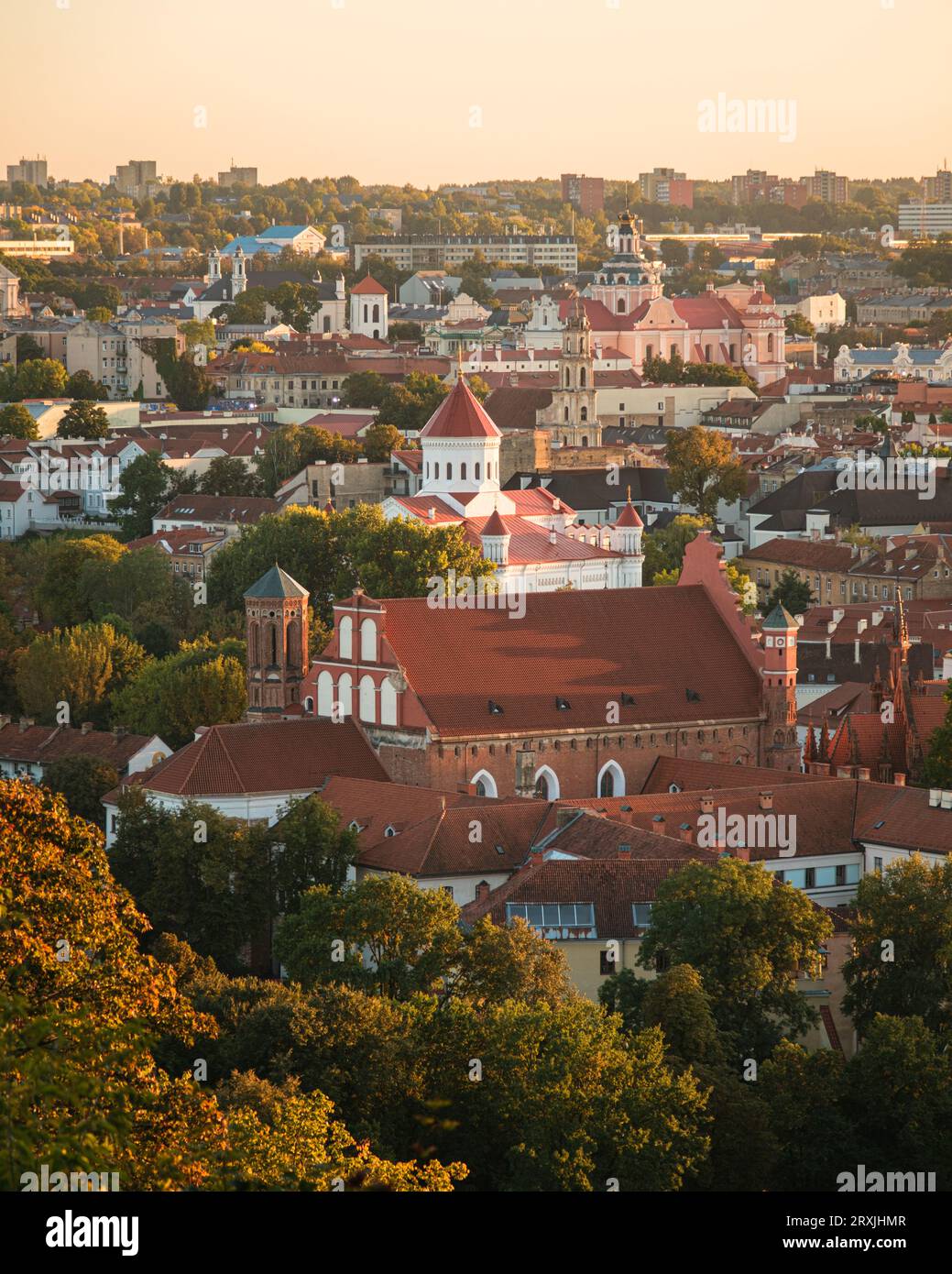 Sunset view of the Old Town from Three Crosses, in Vilnius, Lithuania Stock Photo