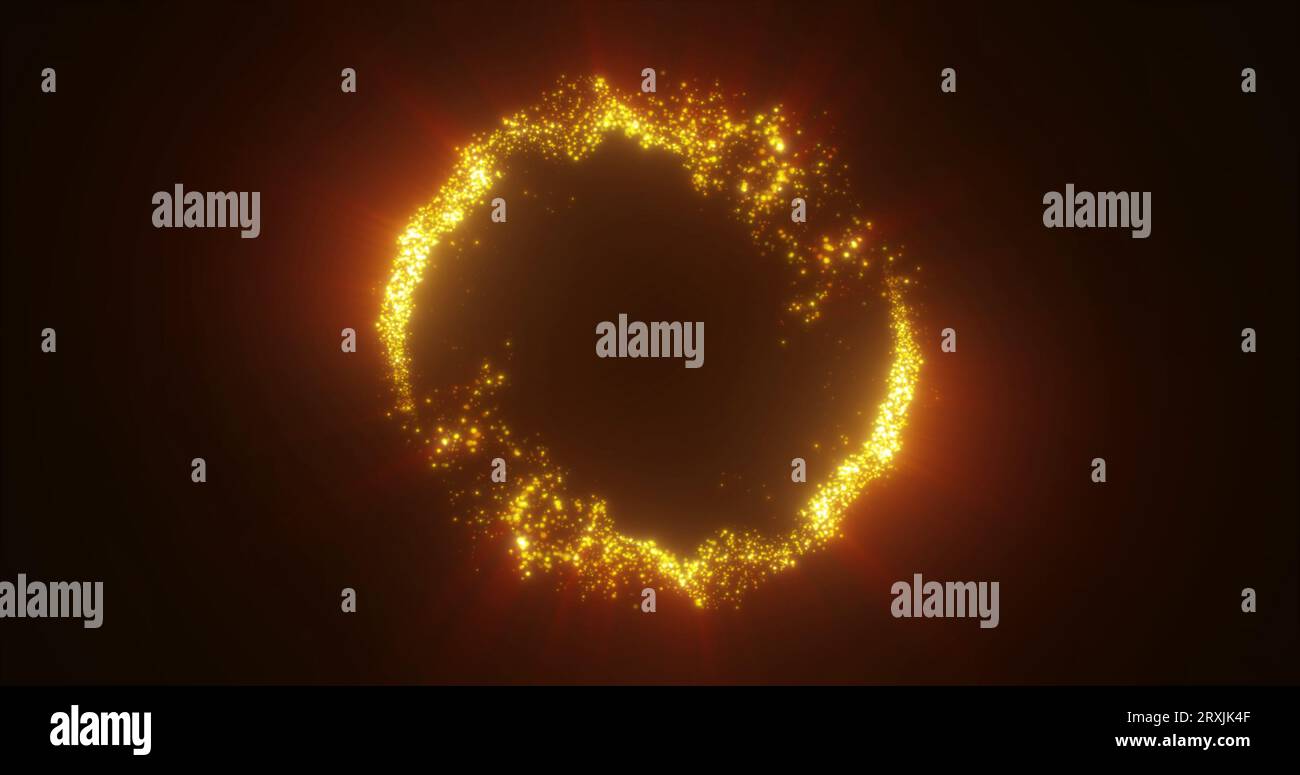 Abstract glowing looped circle of yellow golden lines of magical energy ...
