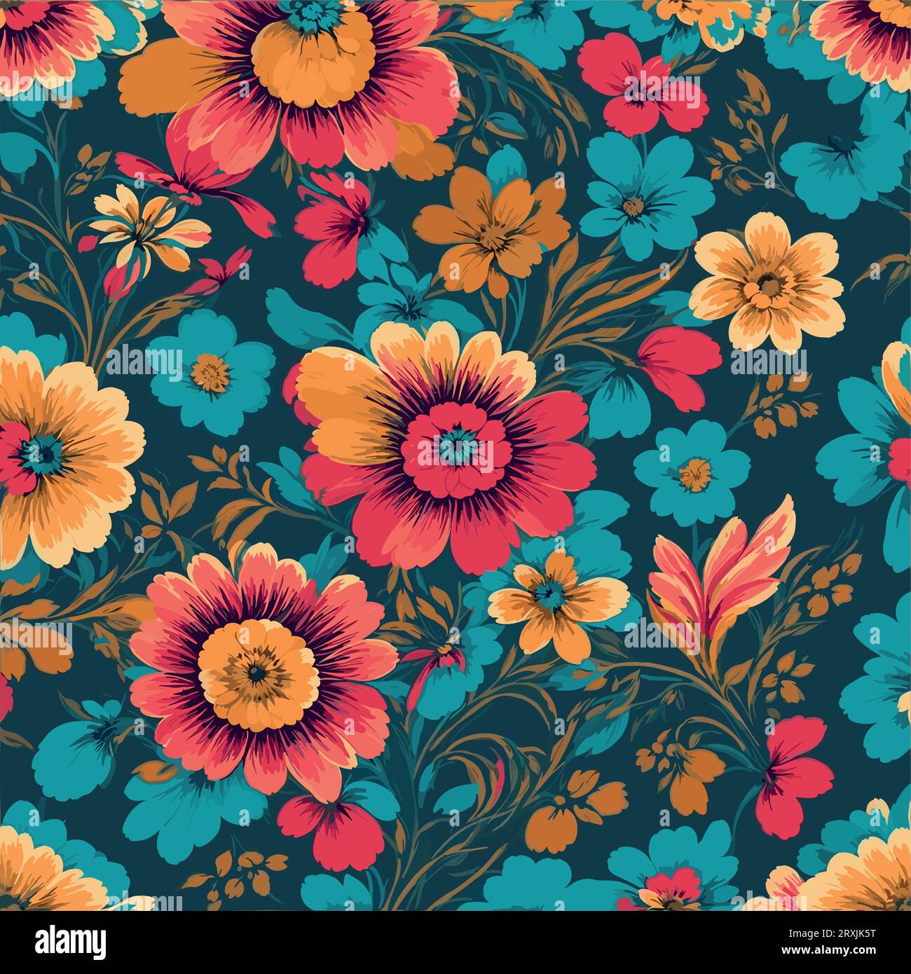 Colorful floral print background. Seamless floral pattern with bright pattern. Stock Vector