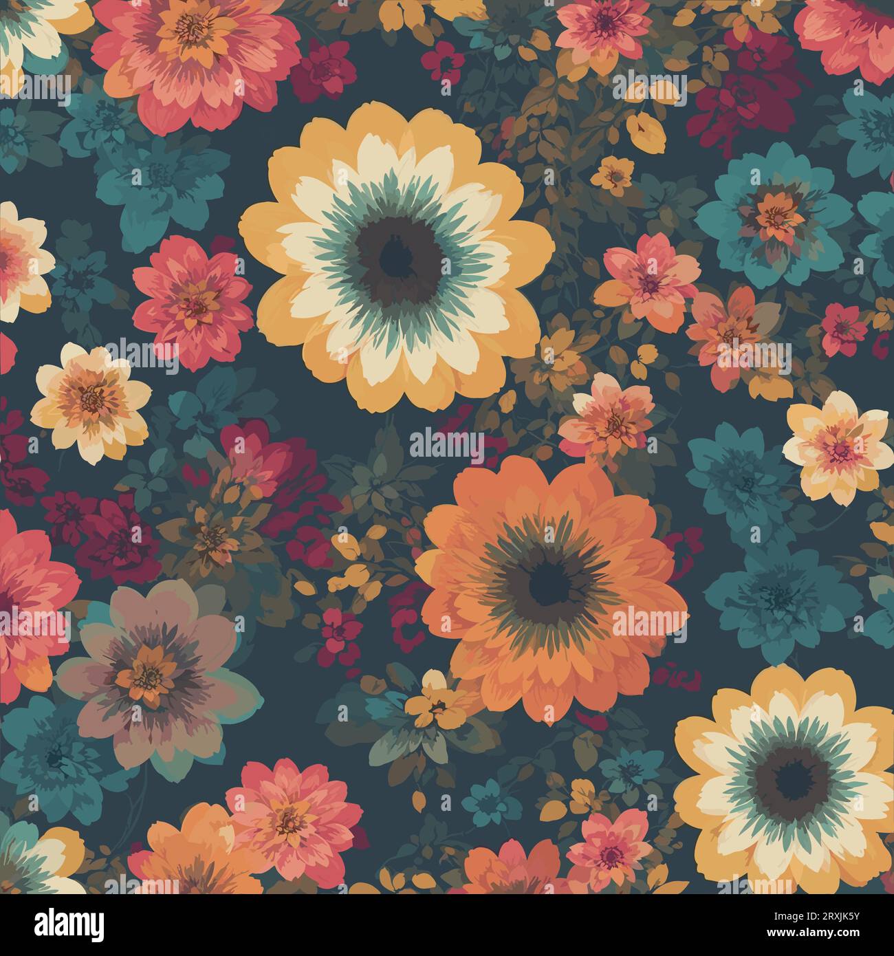 Colorful floral print background. Seamless floral pattern with bright pattern. Stock Vector
