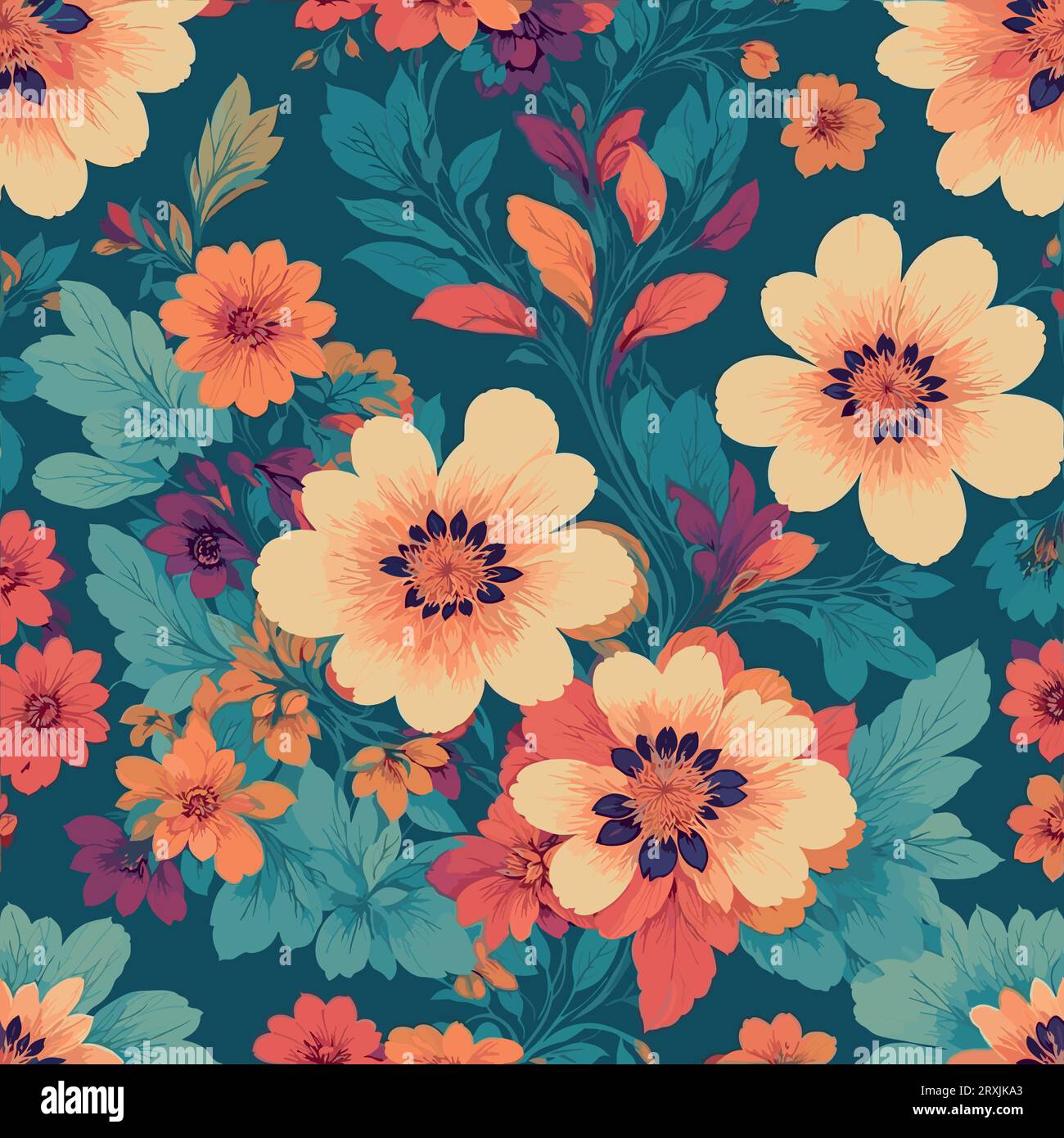Colorful floral print background. Seamless floral pattern with bright pattern. Stock Vector