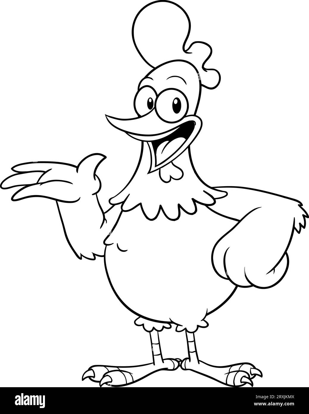 Cute cartoon rooster coloring page for kids Stock Photo