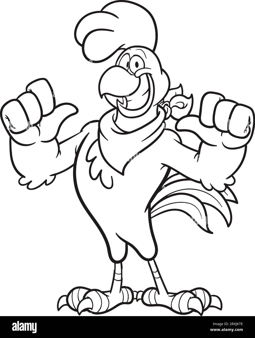 Cute cartoon rooster coloring page for kids Stock Photo