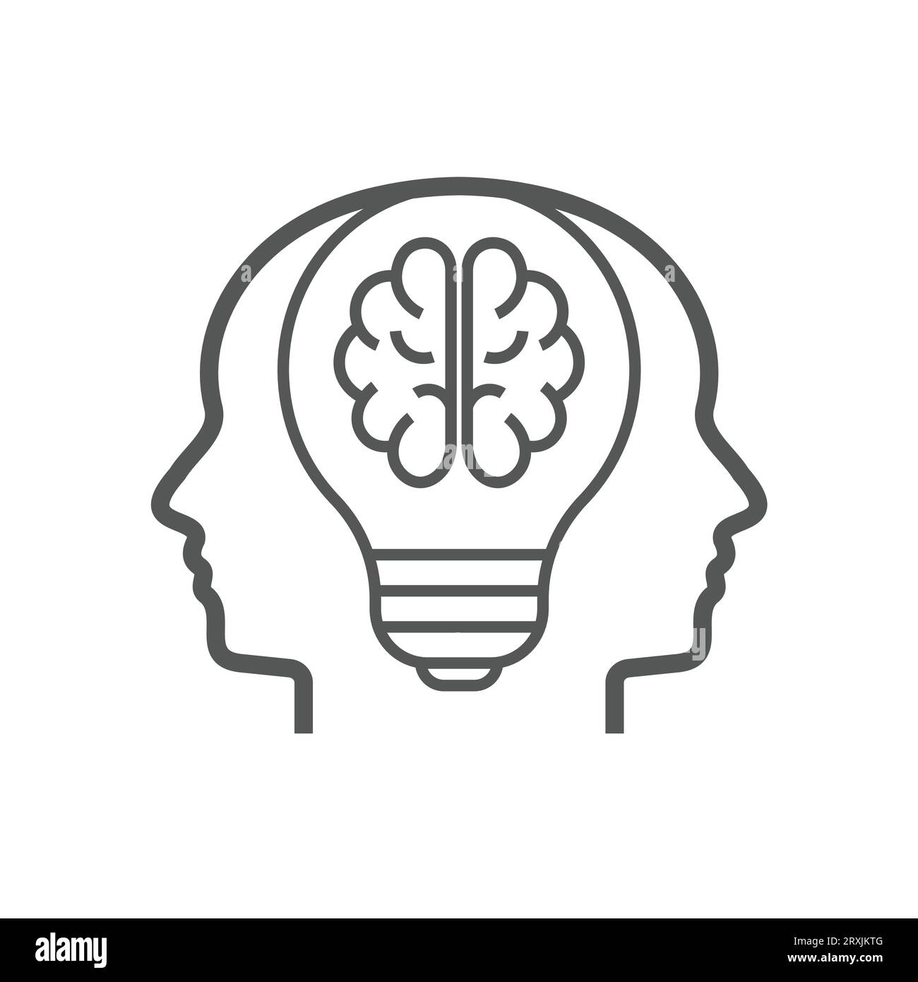 Icon with light bulb, human heads. Creative idea, mind, thinking logo. Editable Stroke. EPS 10 Stock Vector