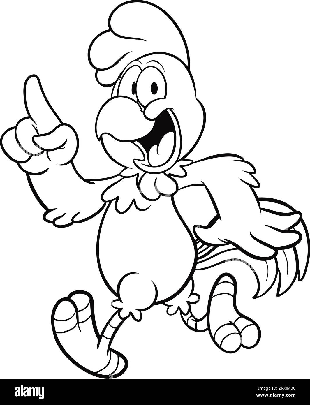 Cute Cartoon rooster coloring page for kids Stock Photo