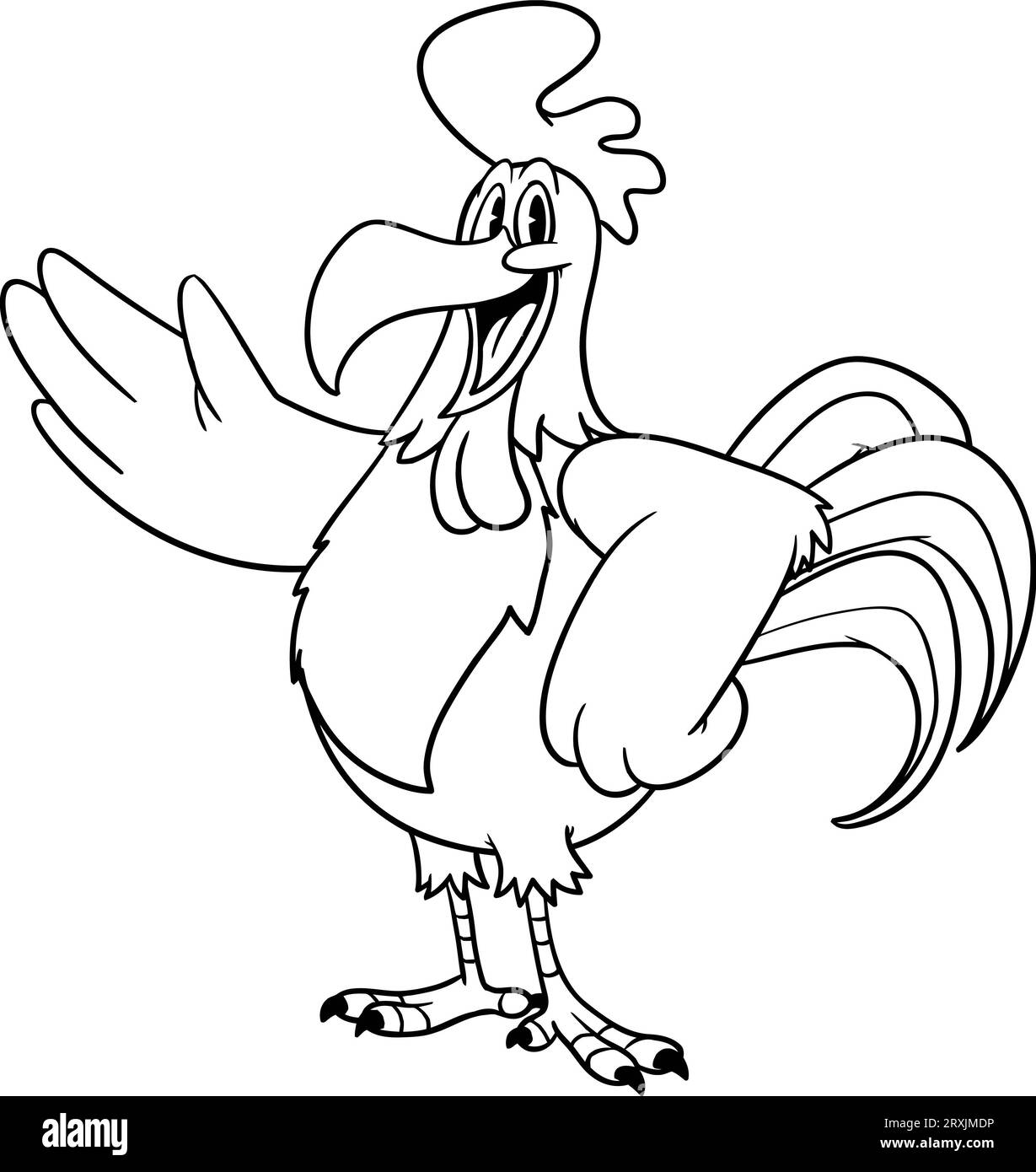 Cute cartoon rooster coloring page for kids Stock Photo