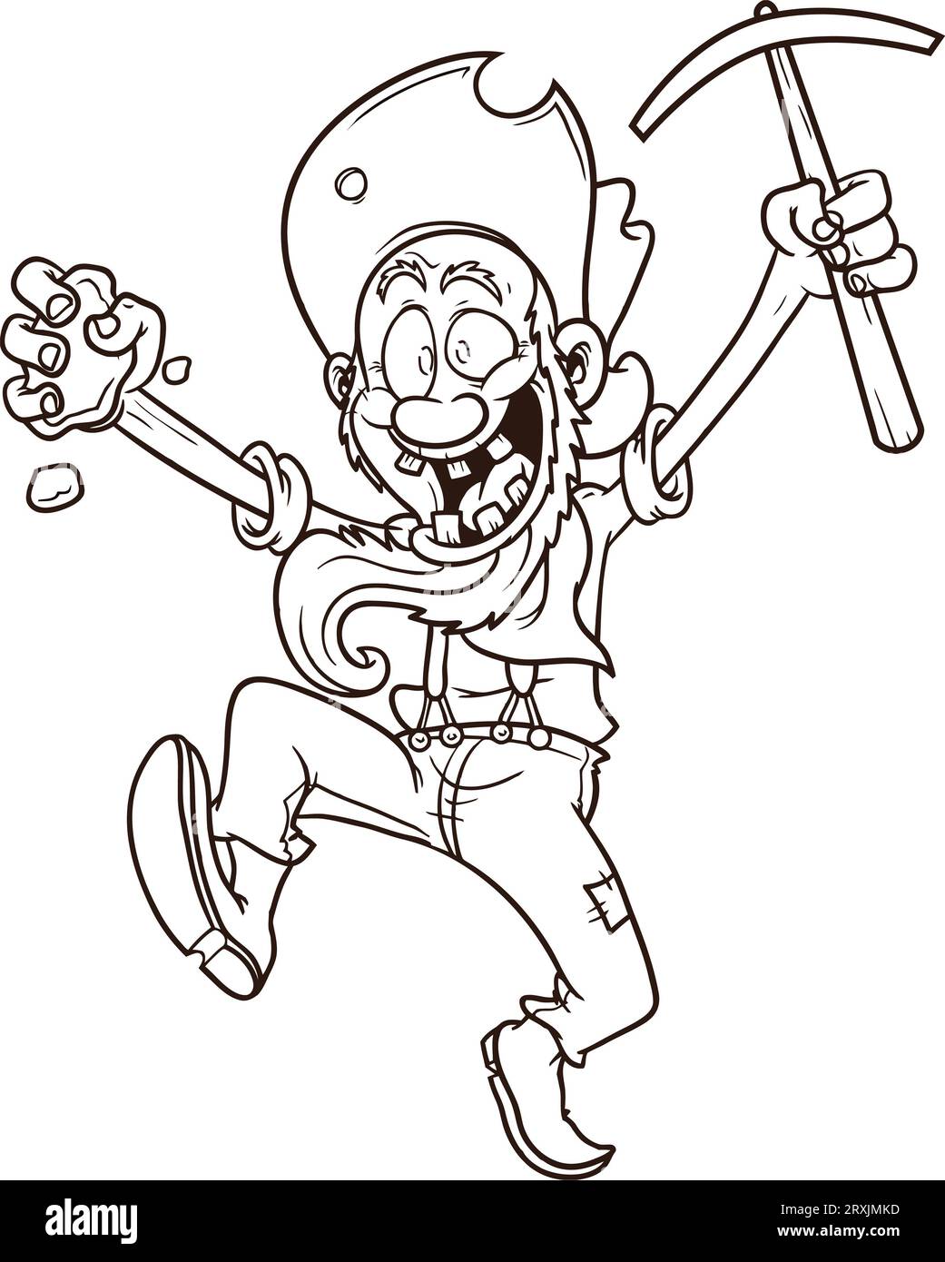 Old cartoon gold miner Coloring page for kids Stock Photo