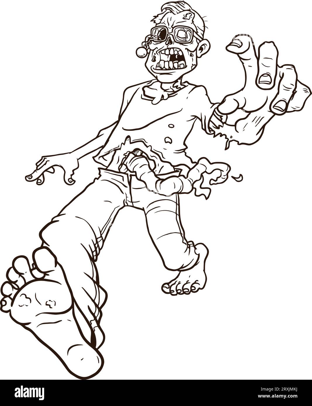 Cartoon Terrible Zombie  Coloring page Stock Photo