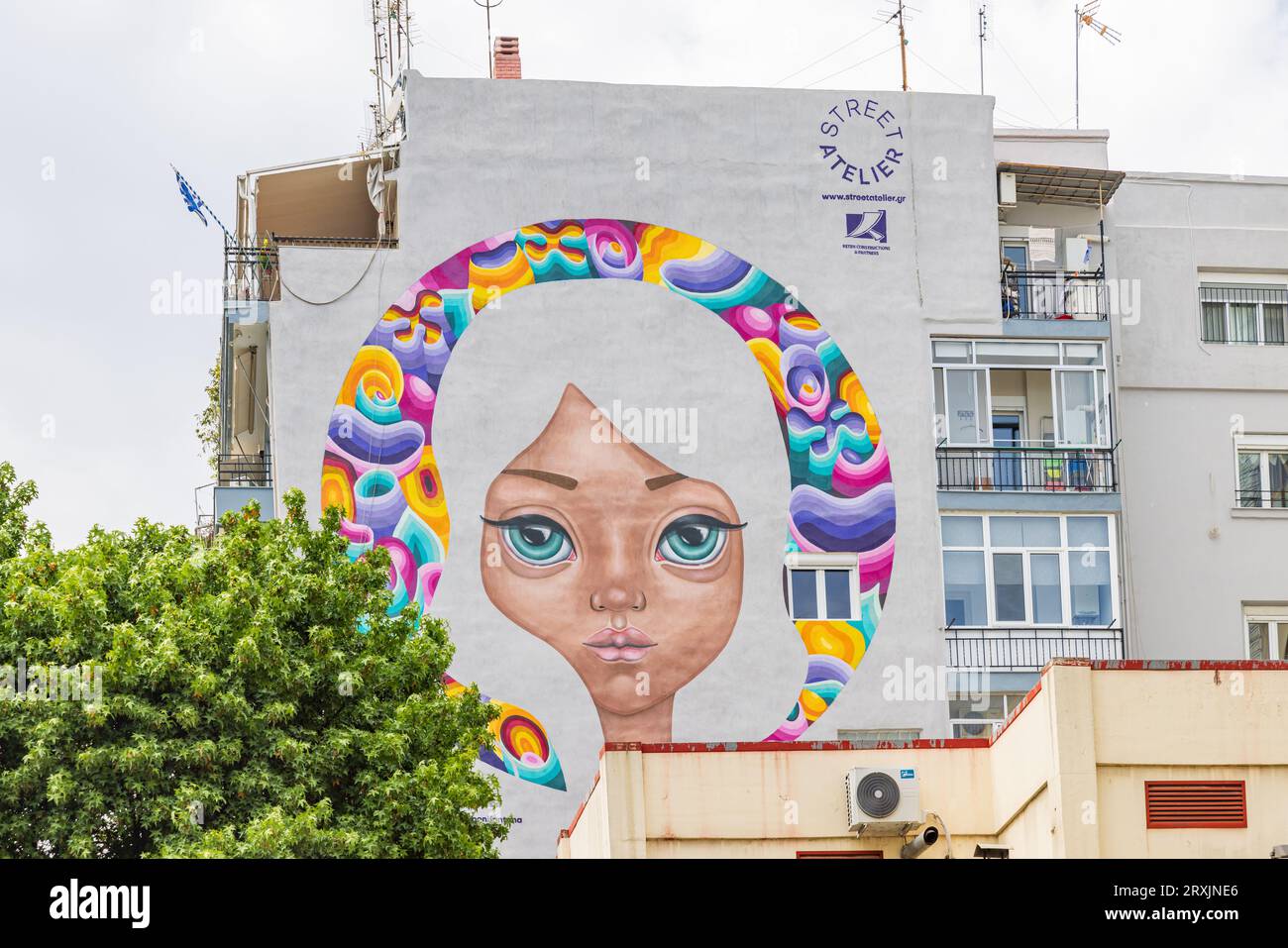 Thessaloniki, Greece April 29, 2023 Mural by Ser and Simon Fontana