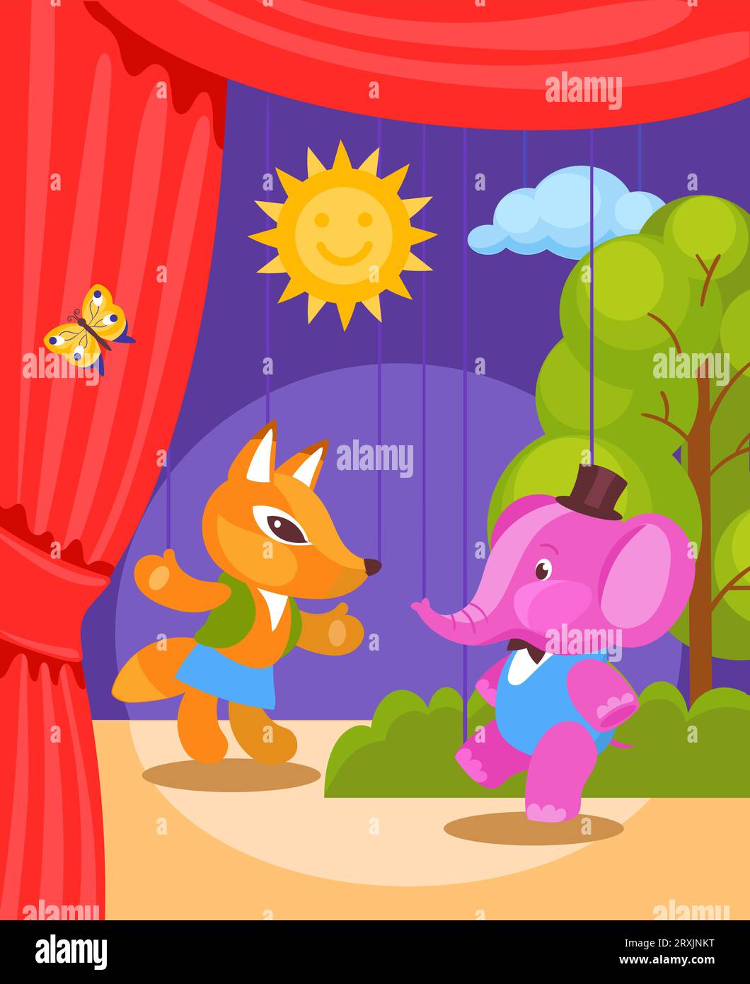 Puppets show scene. Puppetry theatre. dolls. Theatrical