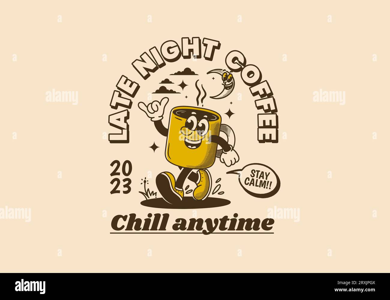 Chill anytime, late night coffee. mascot character illustration of