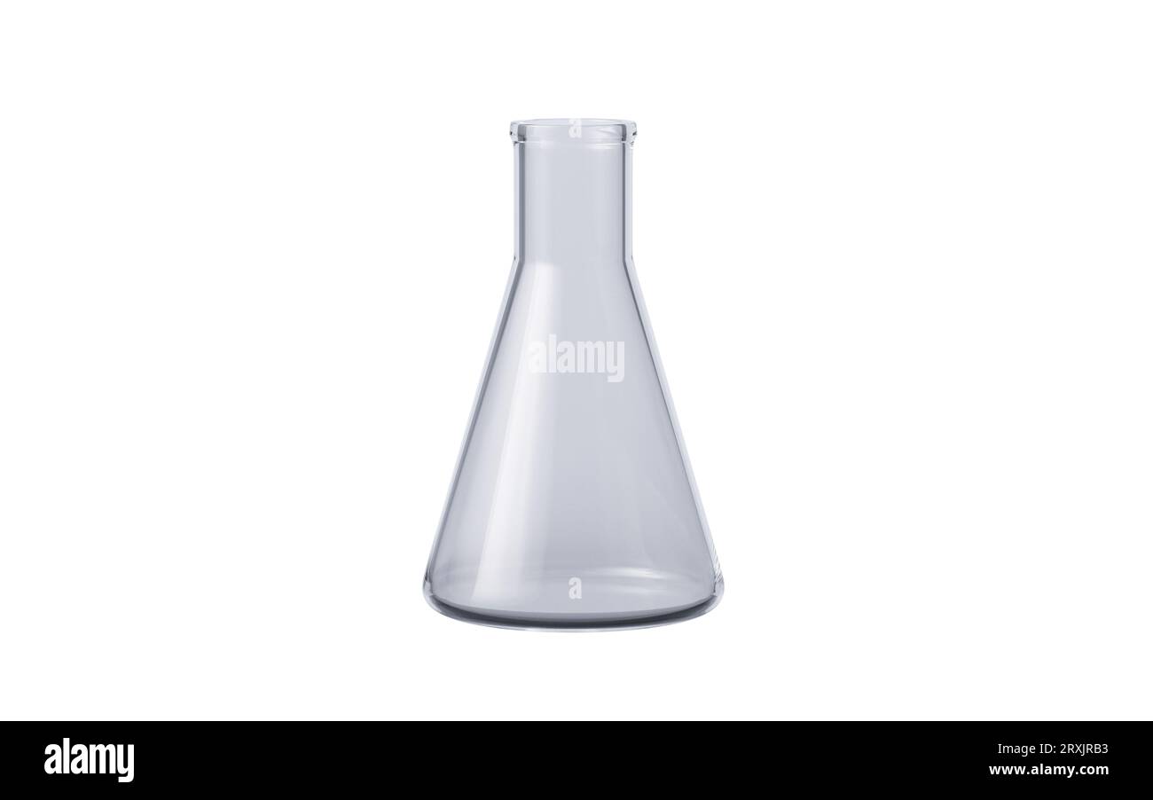Chemical glassware conical flask, 3d rendering. Digital drawing Stock