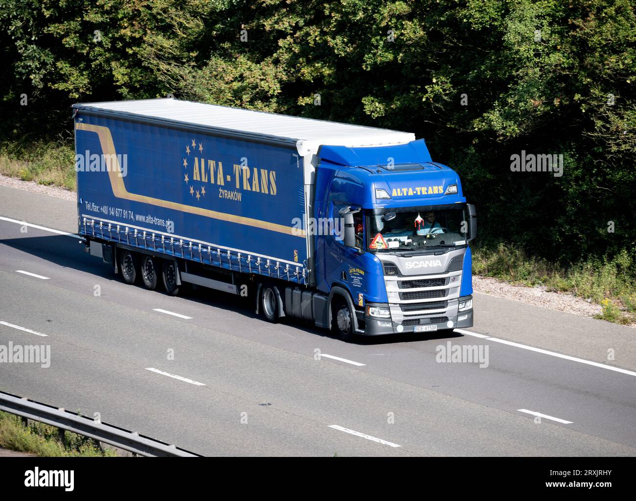Alta-Trans lorry on the M40 motorway, Warwickshire, UK Stock Photo