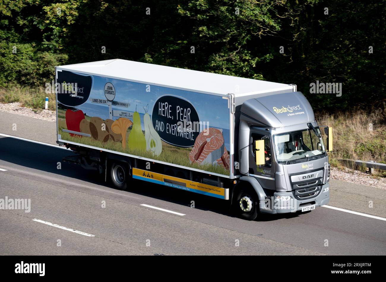 Freshdirect lorry on the M40 motorway, Warwickshire, UK Stock Photo