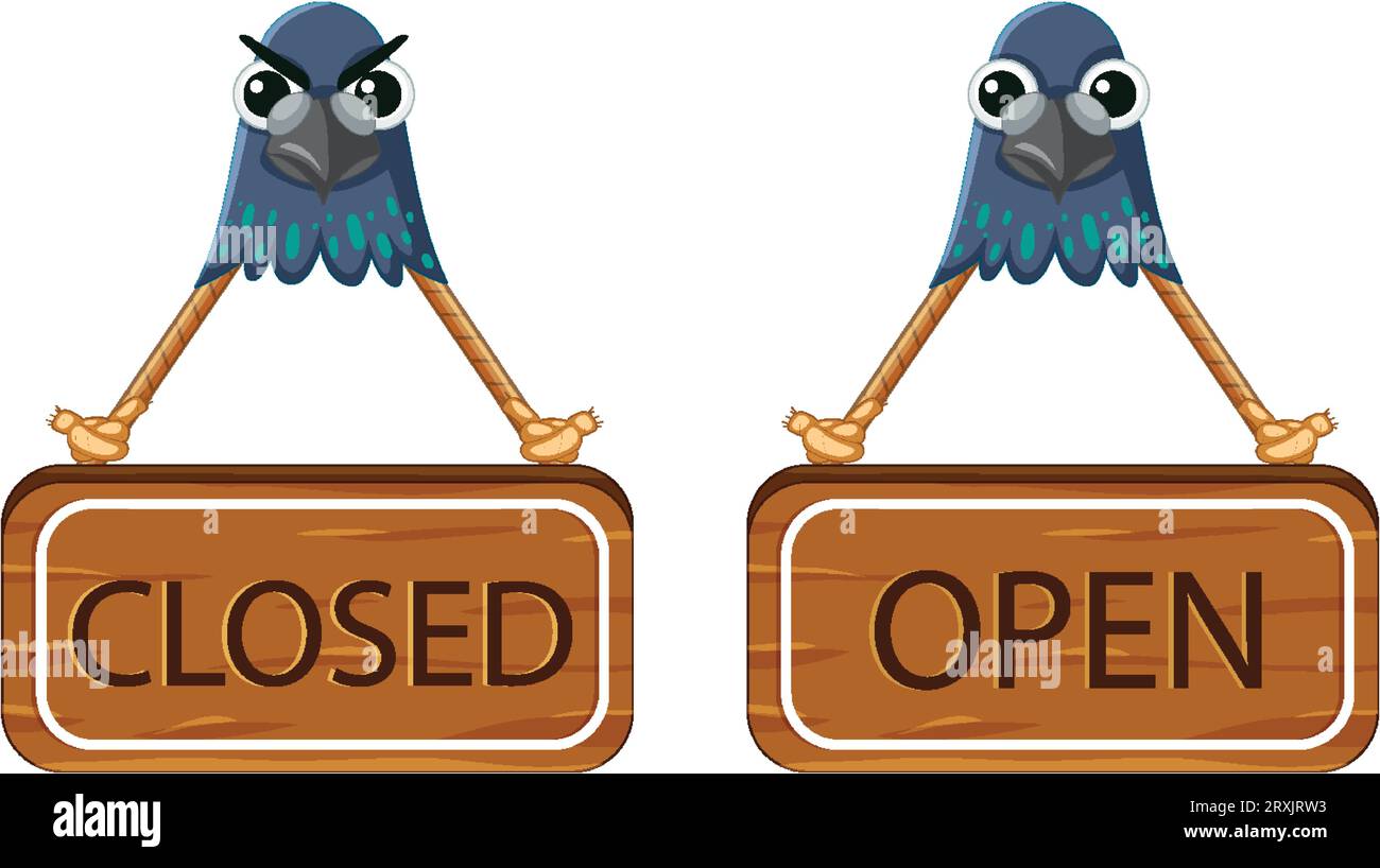 A vector cartoon illustration of a closed and open sign banner ...