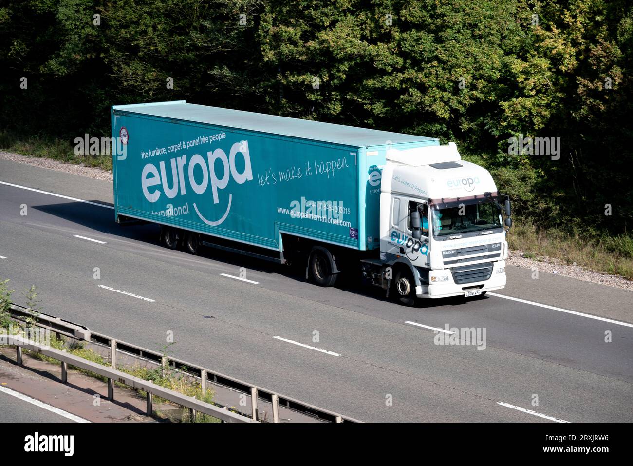 Europa International lorry on the M40 motorway, Warwickshire, UK Stock Photo