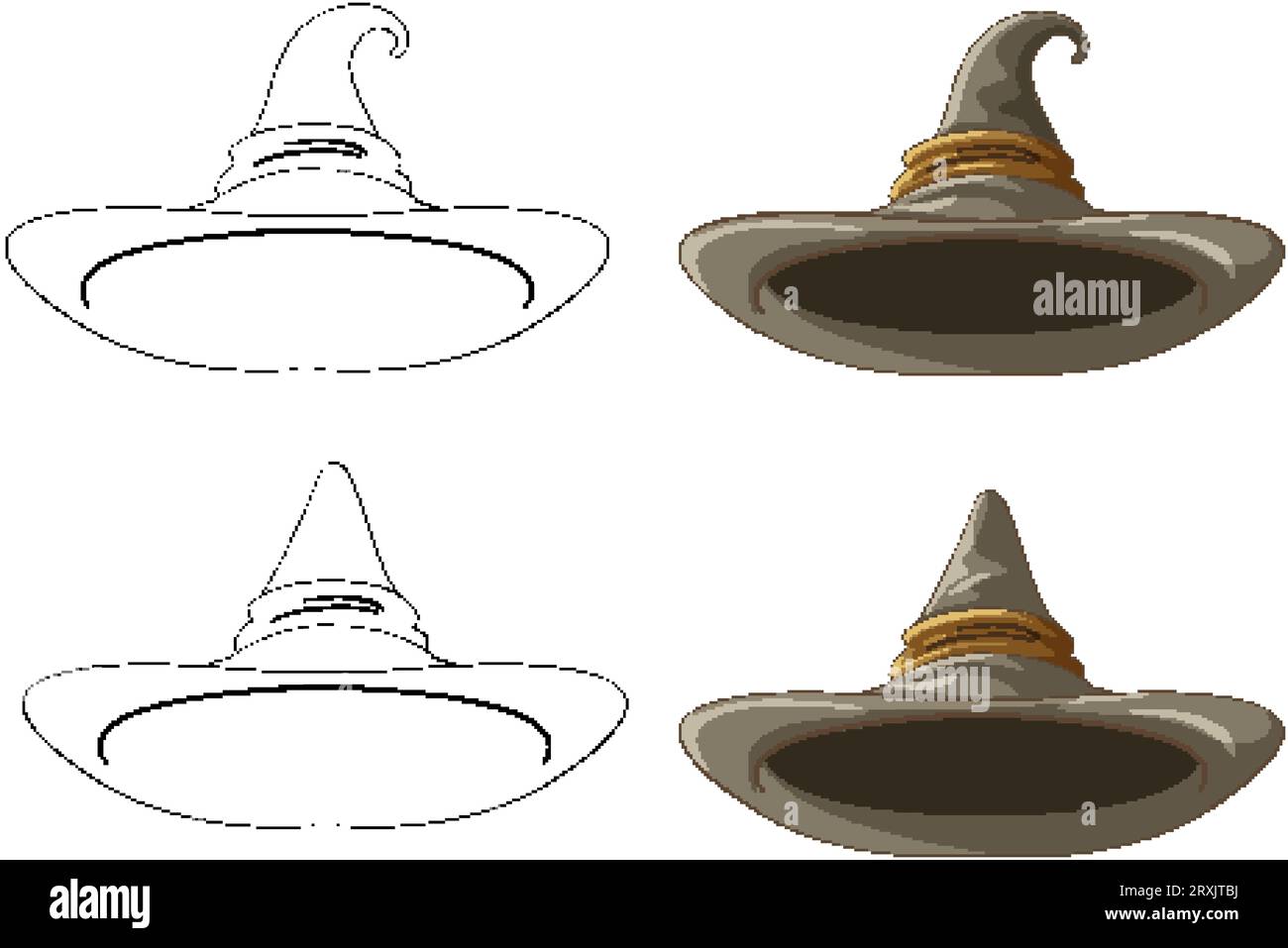 Set of witch and wizard hat illustration Stock Vector