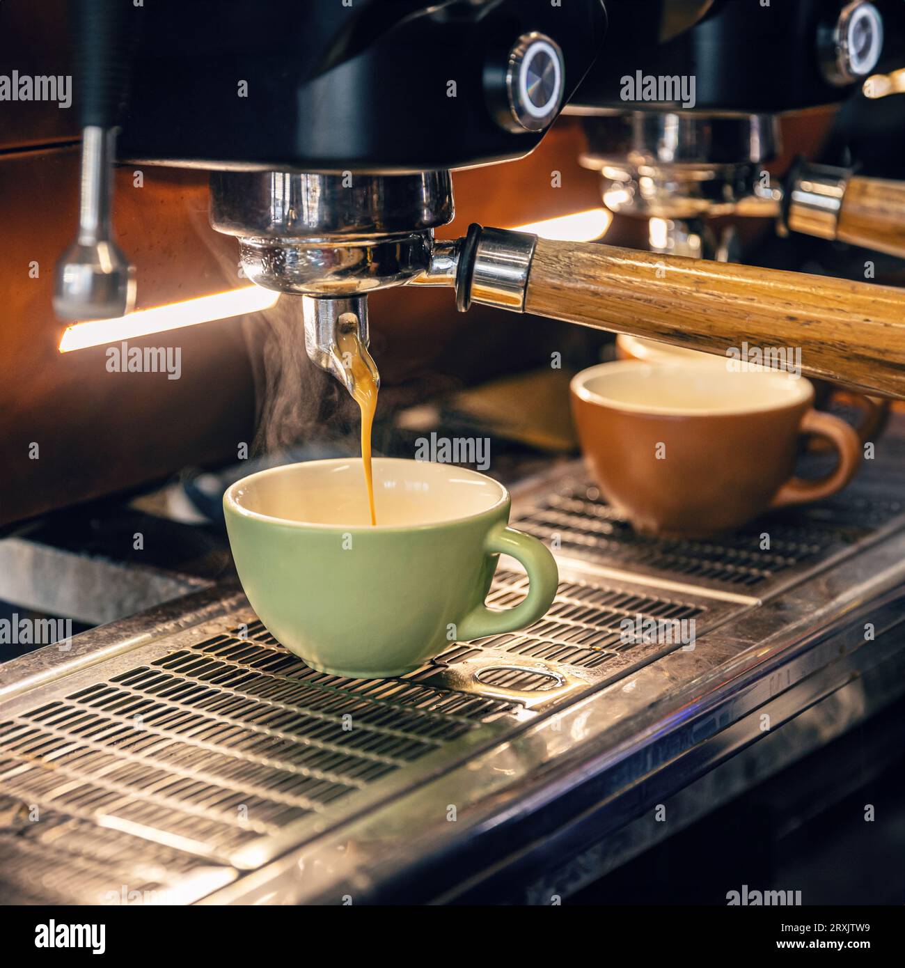 Espresso machine making fresh coffee. Professional coffee brewing Stock Photo Alamy
