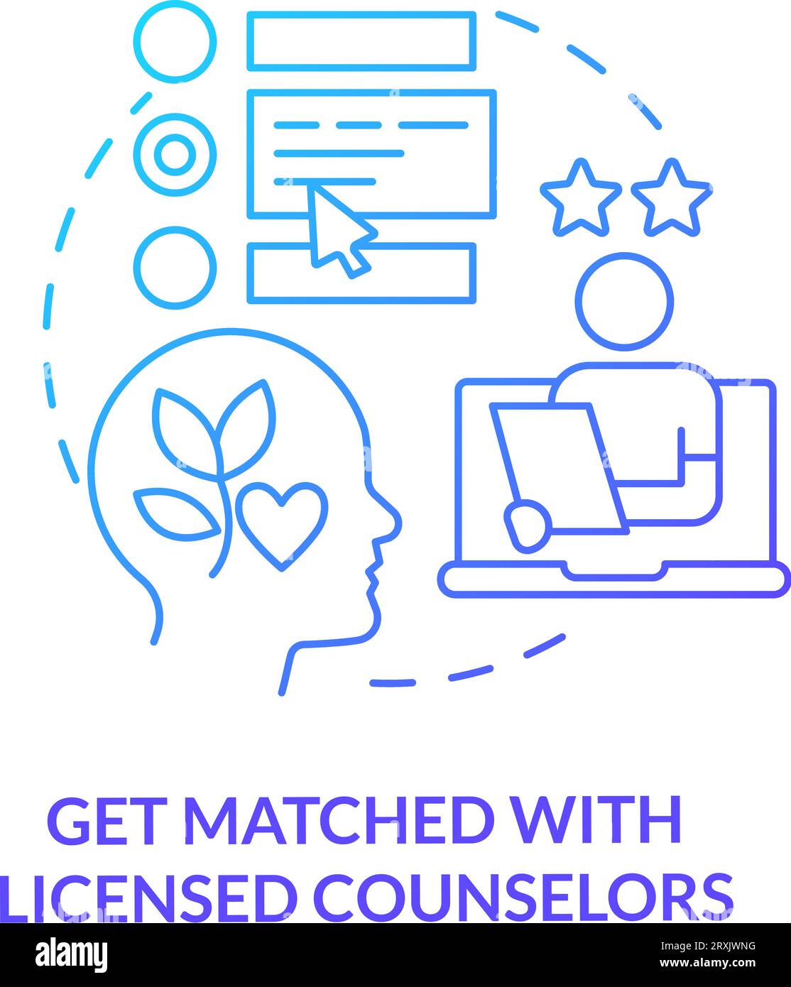 2D get matched with licensed counselors linear icon concept Stock Vector