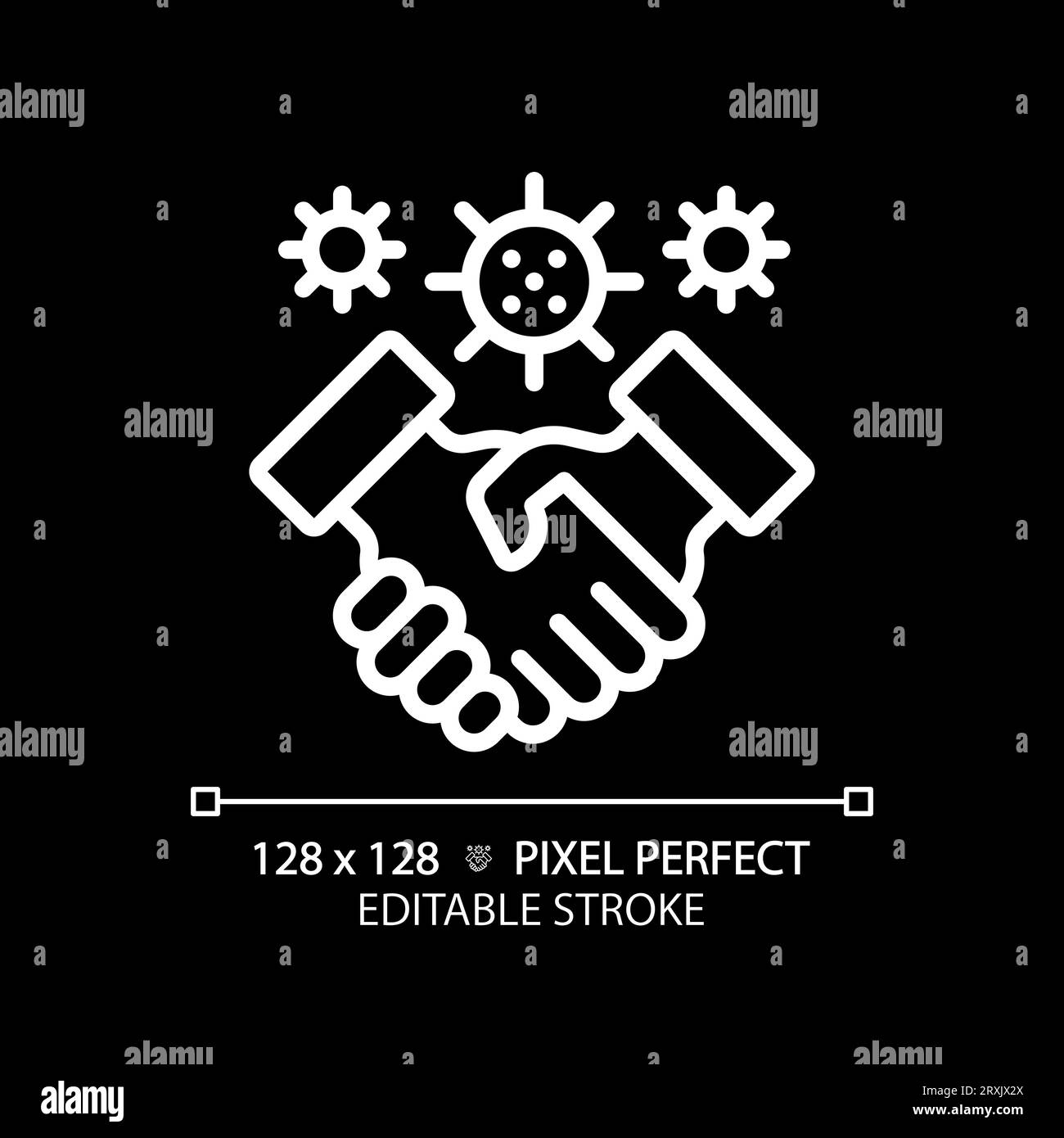 2D customizable thin line white handshake with virus icon Stock Vector