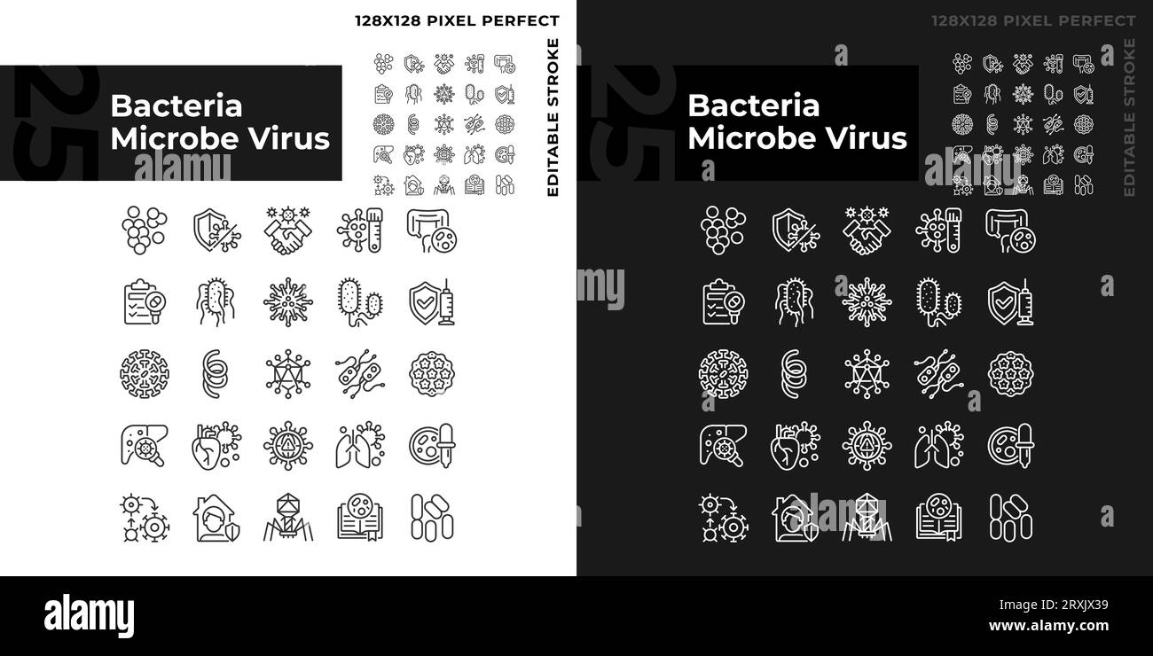 2D customizable dark and light bacteria icons set Stock Vector
