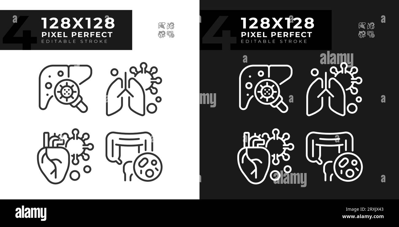 Pixel perfect dark and light bacteria icons set Stock Vector