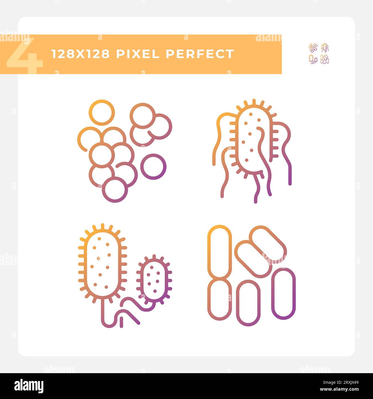 2D pixel perfect gradient bacteria icons Stock Vector