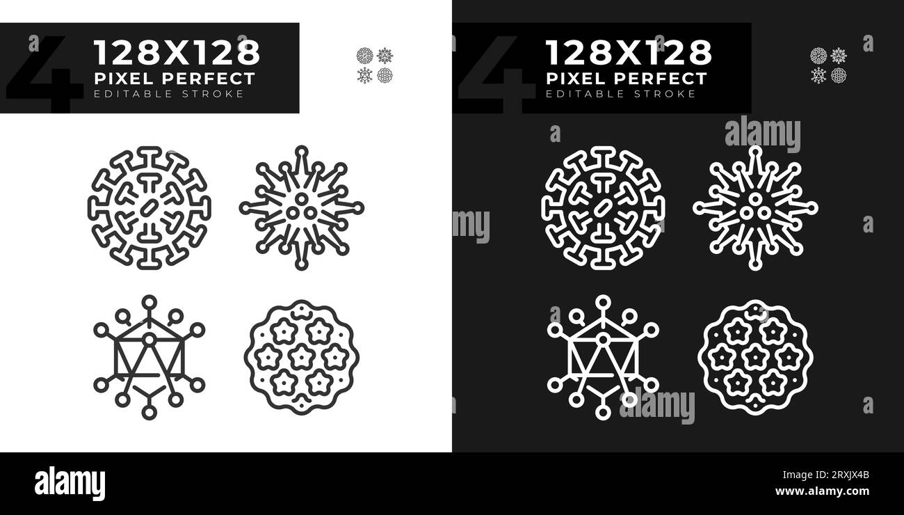 2D editable dark and light bacteria icons pack Stock Vector