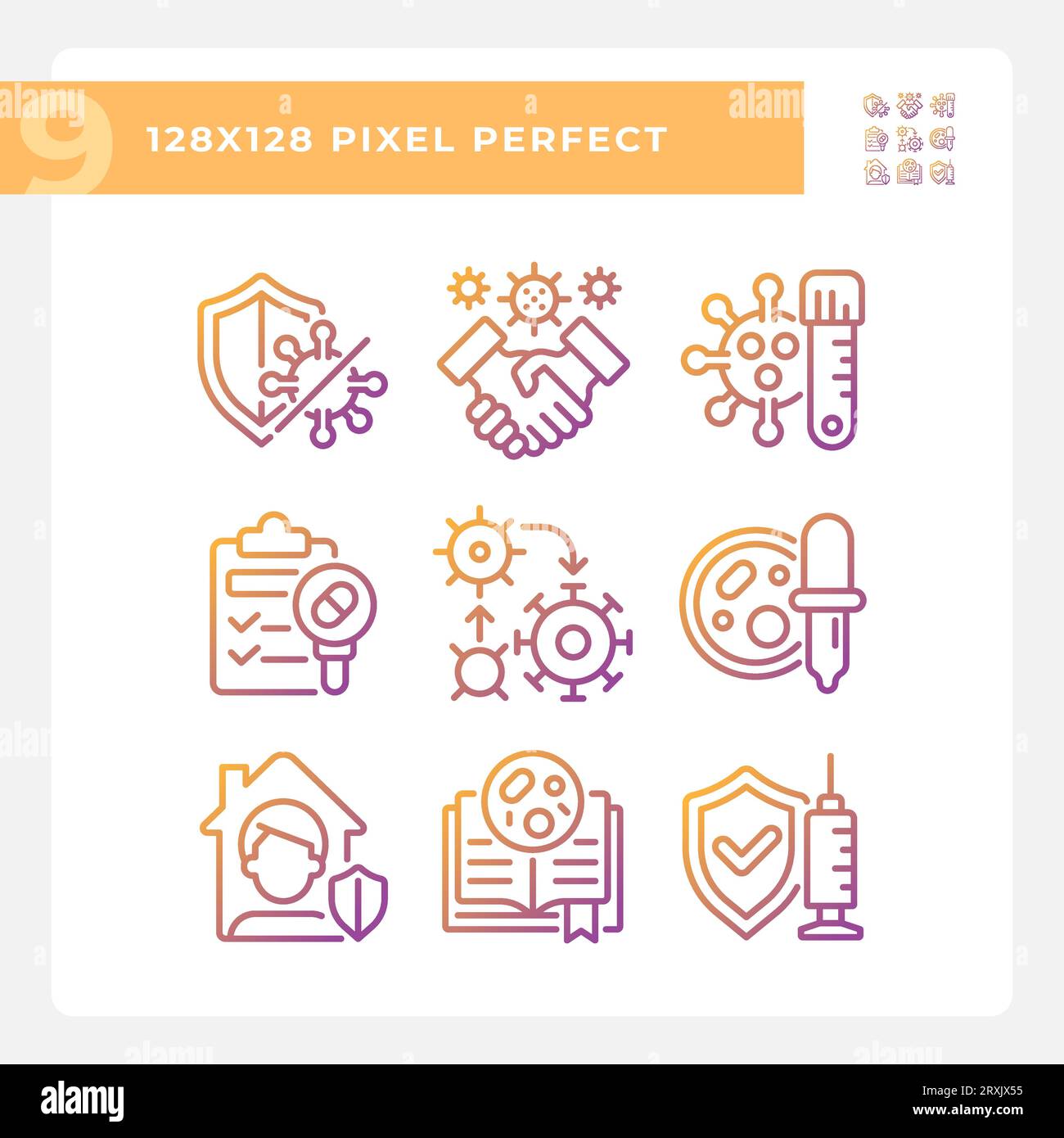 Pixel perfect gradient bacteria icons collection Stock Vector
