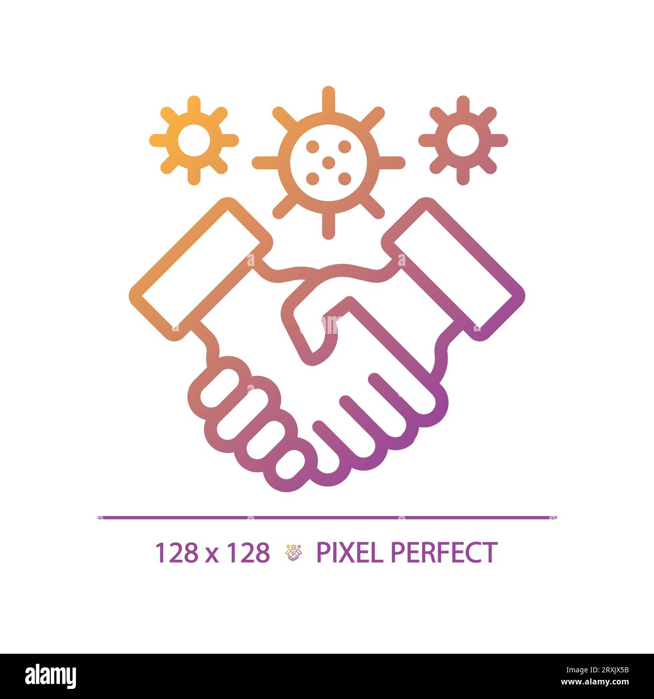 2D simple thin line gradient handshake with virus icon Stock Vector