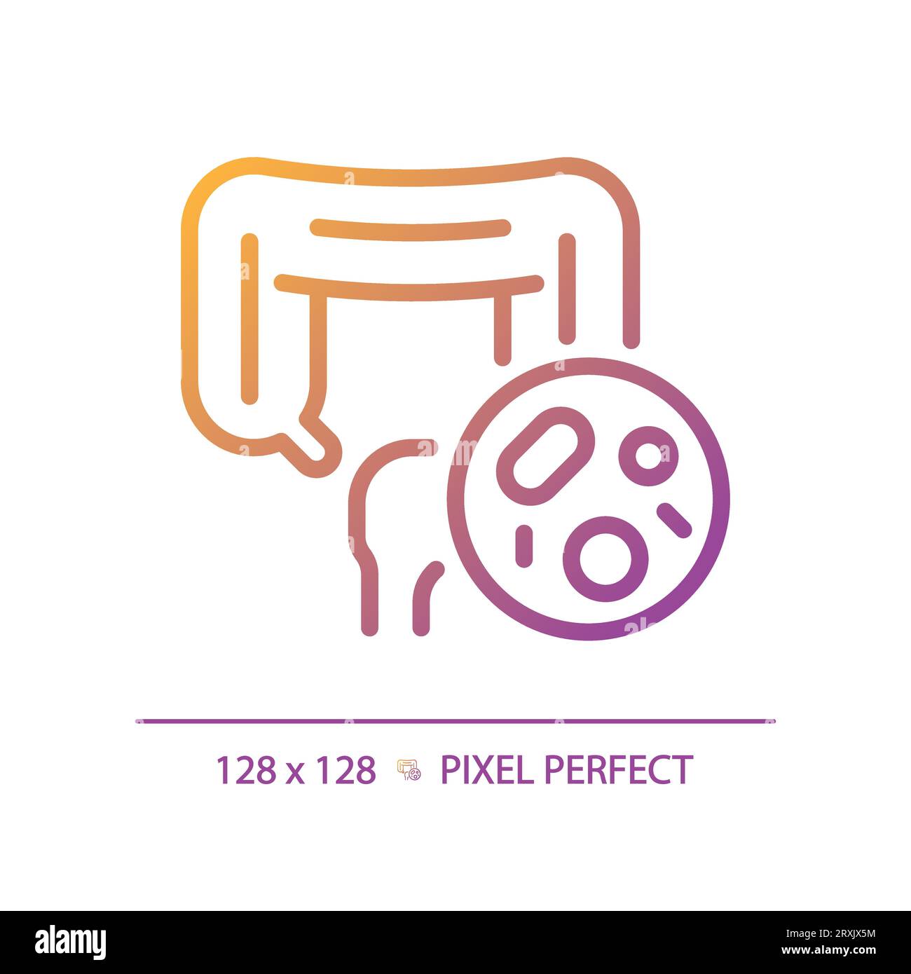 2D simple thin line gradient intestine with bacteria icon Stock Vector