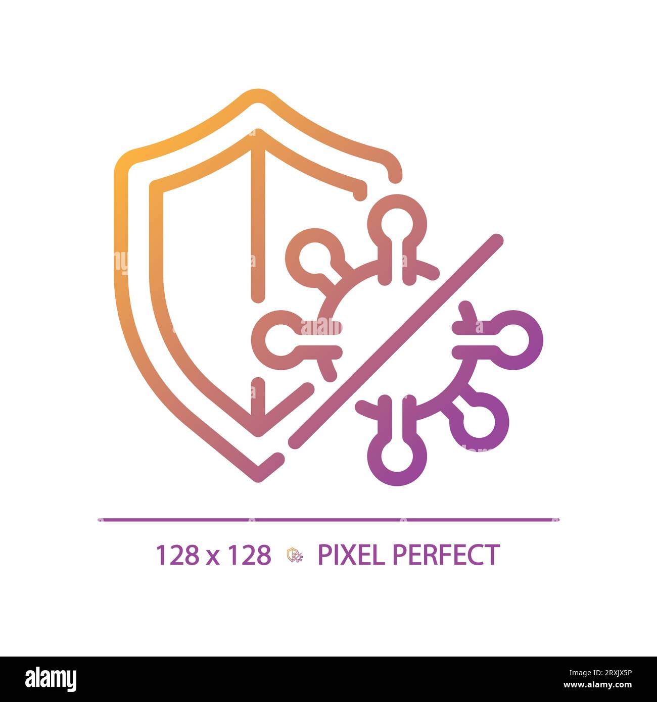 2D simple thin line gradient virus with shield icon Stock Vector