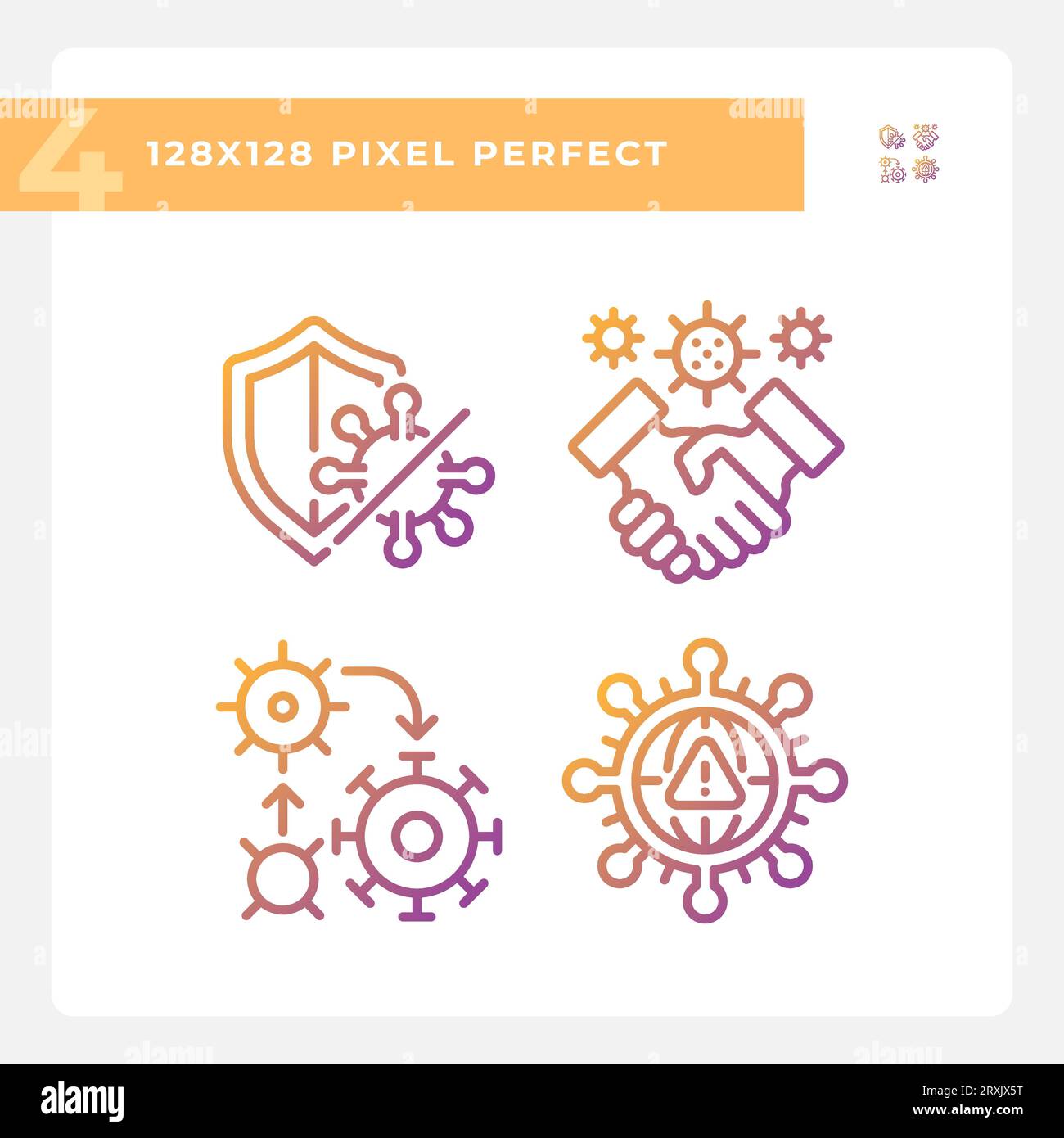 Pixel perfect gradient bacteria thin line icons set Stock Vector