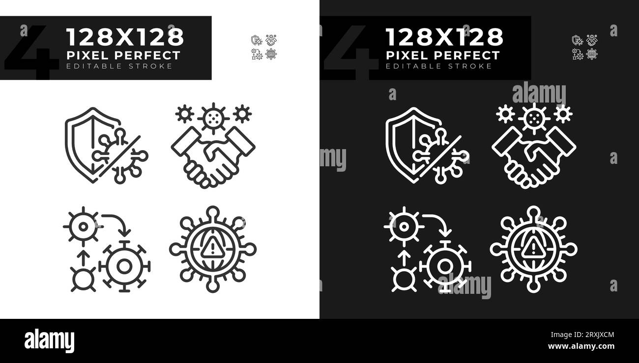 Pixel perfect dark and light bacteria thin line icons set Stock Vector