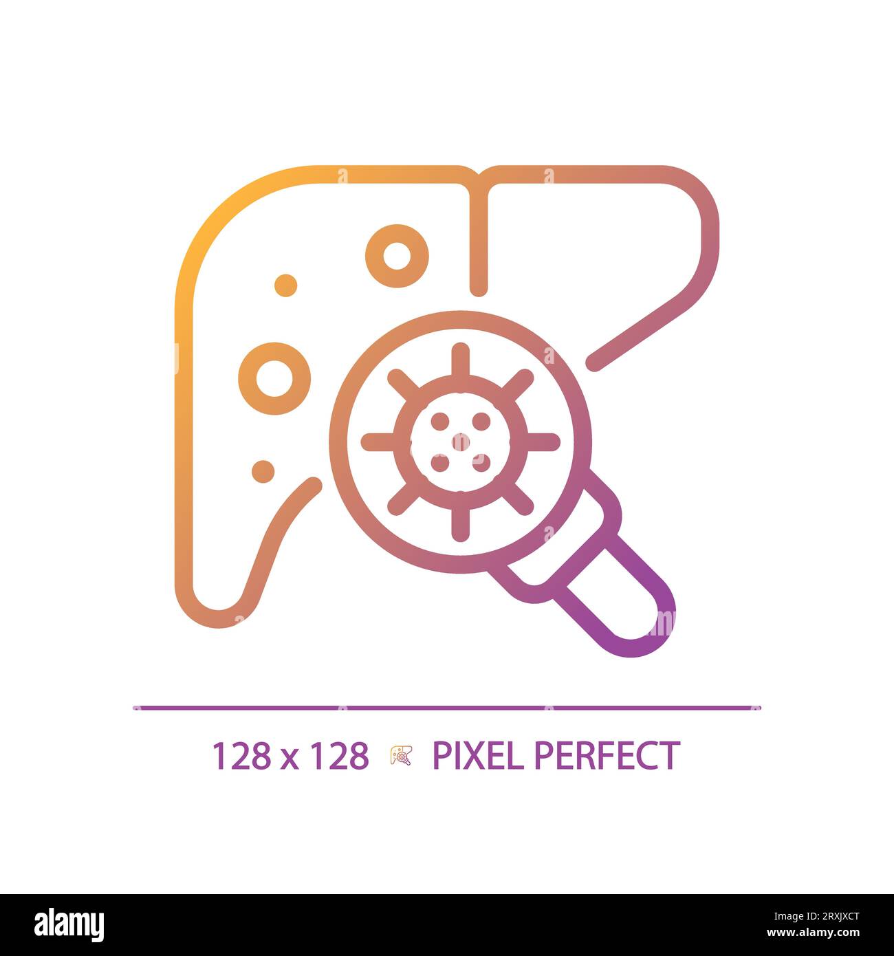 2D simple thin line gradient liver with virus icon Stock Vector
