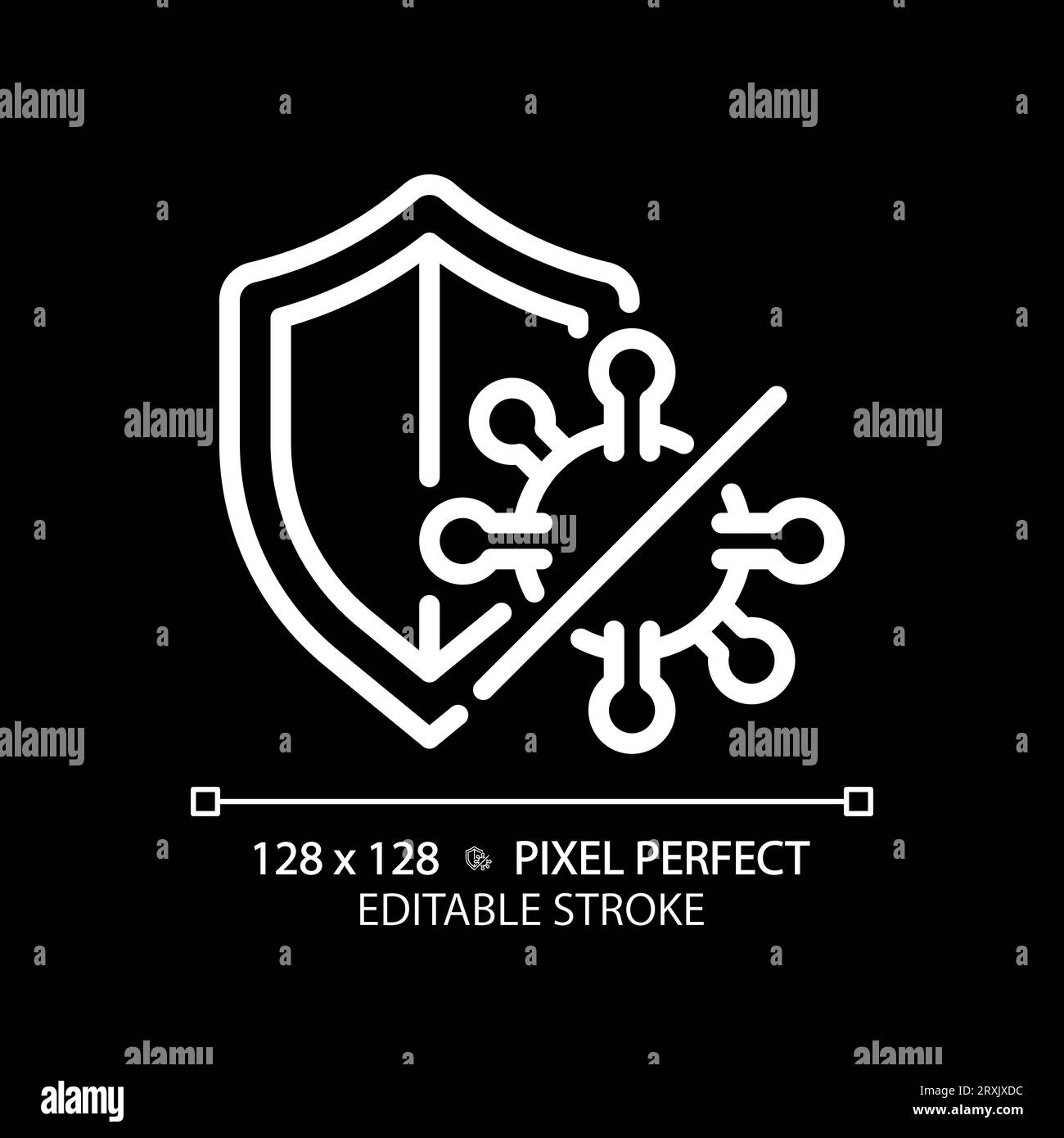 2D customizable thin line white virus with shield icon Stock Vector