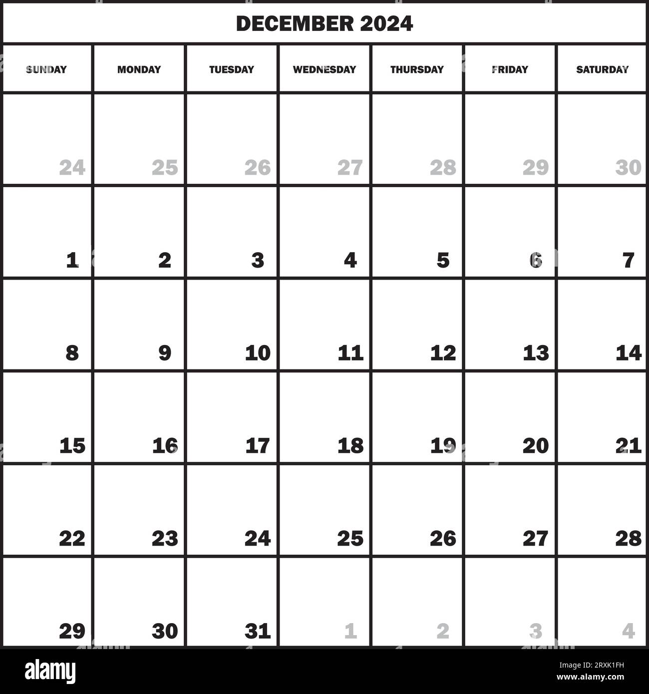 CALENDAR PLANNER MONTH DECEMBER 2024 ON TRANSPARENT BACKGROUND Stock