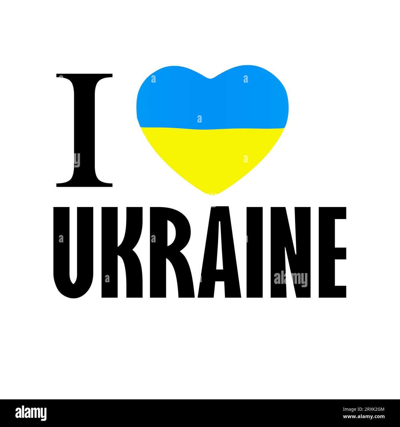 I LOVE UKRAINE WITH FLAG HEART  ISOLATED ON WHITE BACKGROUND T-SHIRT DESIGN Stock Photo