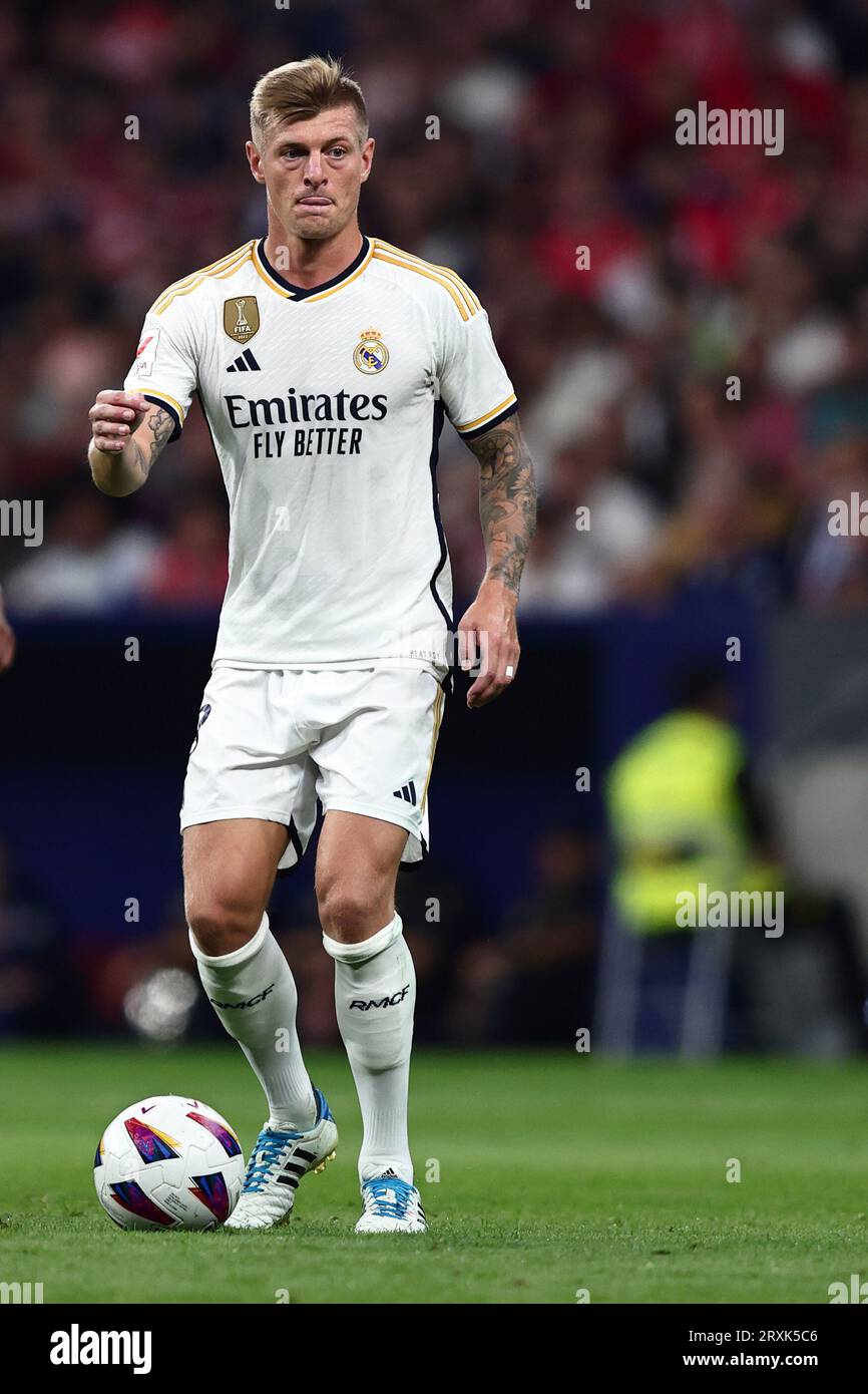 Toni Kroos of Real Madrid Cf in action during the La Liga match beetween Club Atletico de Madrid and Real Madrid CF at Civitas Metropolitano Stadium on September 24, 2023 in Madrid  Spain . Stock Photo