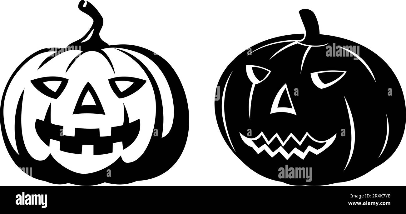 Halloween Pumpkins Silhouettes. Vector cliparts isolated on white. Stock Vector