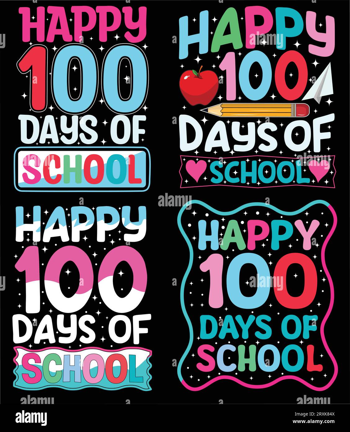 100 DAY OF SCHOOL T SHIRT DESIGN Stock Vector