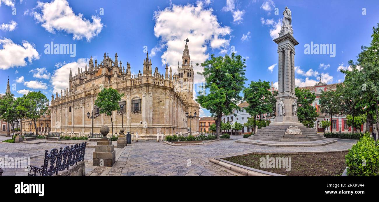 Seville Cathedral at Plaza del Triunfo, Seville, Andalusia, Spain Stock Photo