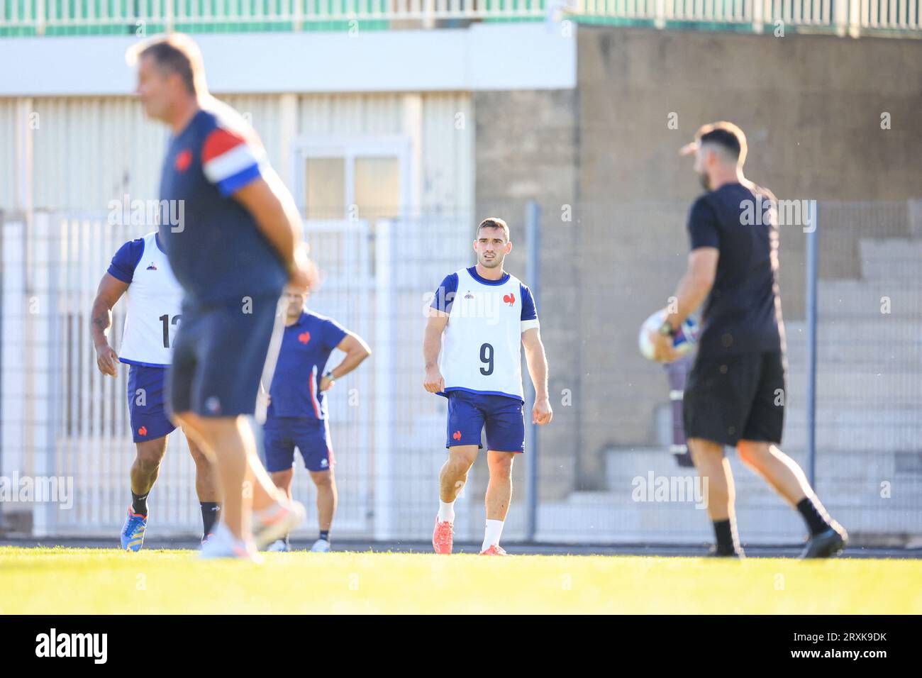 Baptiste Couilloud of France during the Rugby World Cup training of team France at Stade Georges Carcassonne on September 25, 2023 in Aix en Provence, France. Photo by Baptiste Paquot/ABACAPRESS.COM Stock Photo